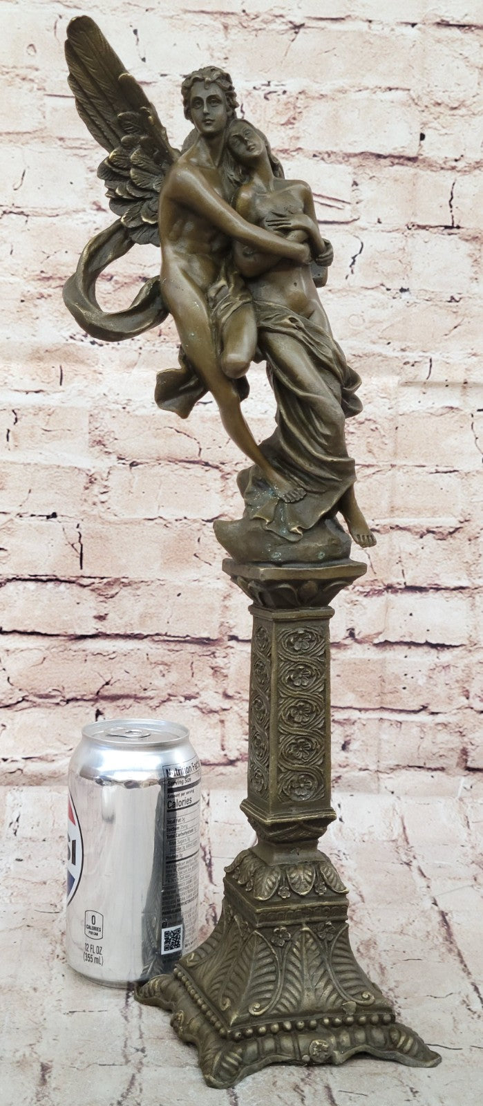 Tall Nude Male Angel Carries Girl Bronze Sculpture Art Nouveau Mythical Deco