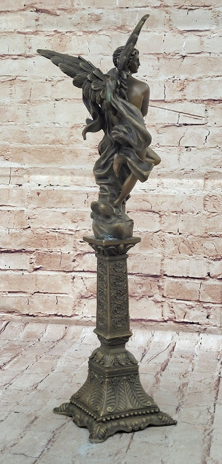 Tall Nude Male Angel Carries Girl Bronze Sculpture Art Nouveau Mythical Deco