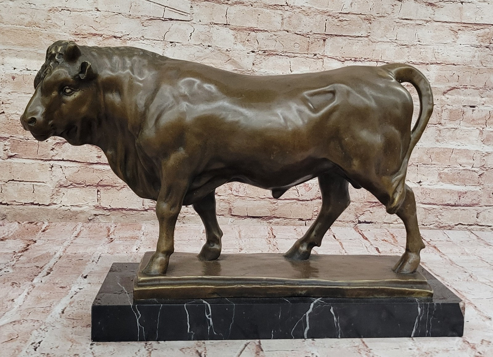 Bronze Bull Sculpture Handcrafted Signed Barye Farm Animal Vintage Collectible Figure
