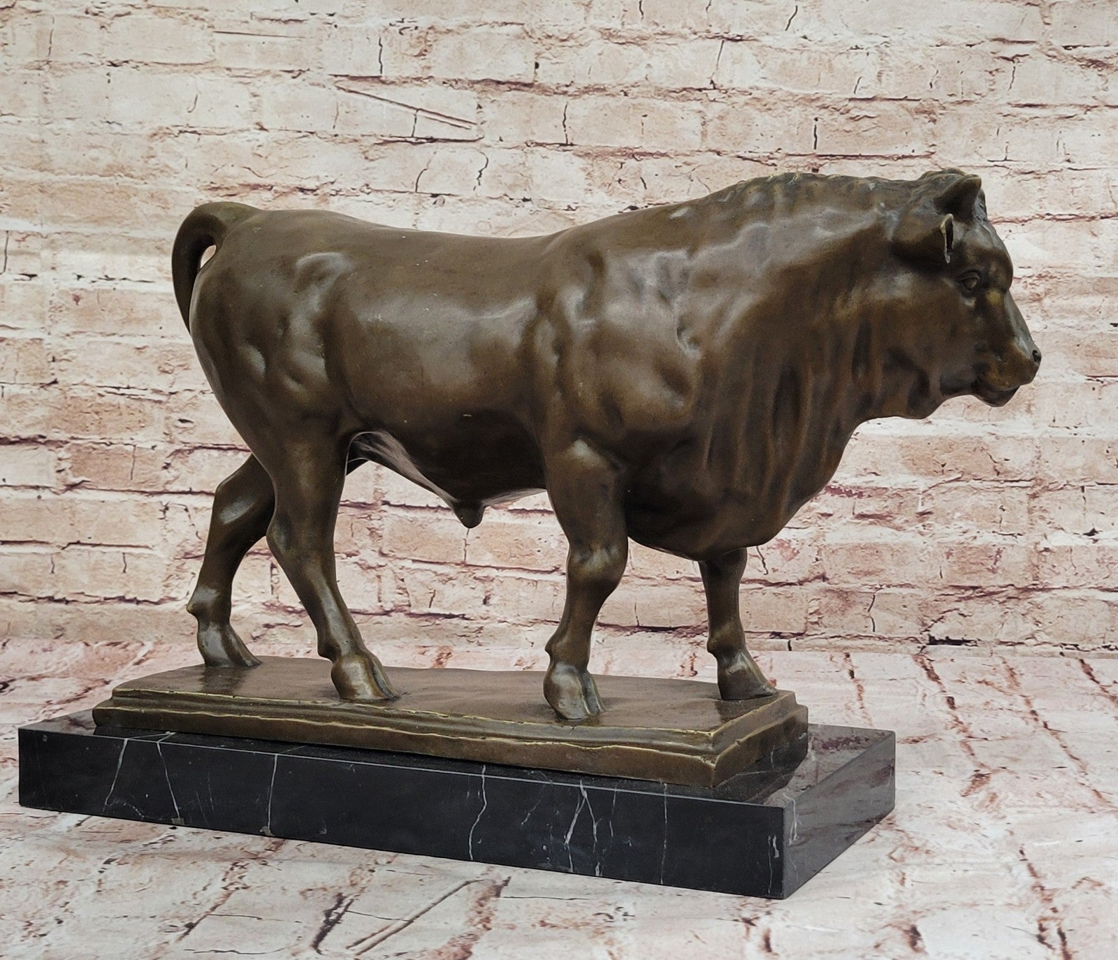 Bronze Bull Sculpture Handcrafted Signed Barye Farm Animal Vintage Collectible Figure