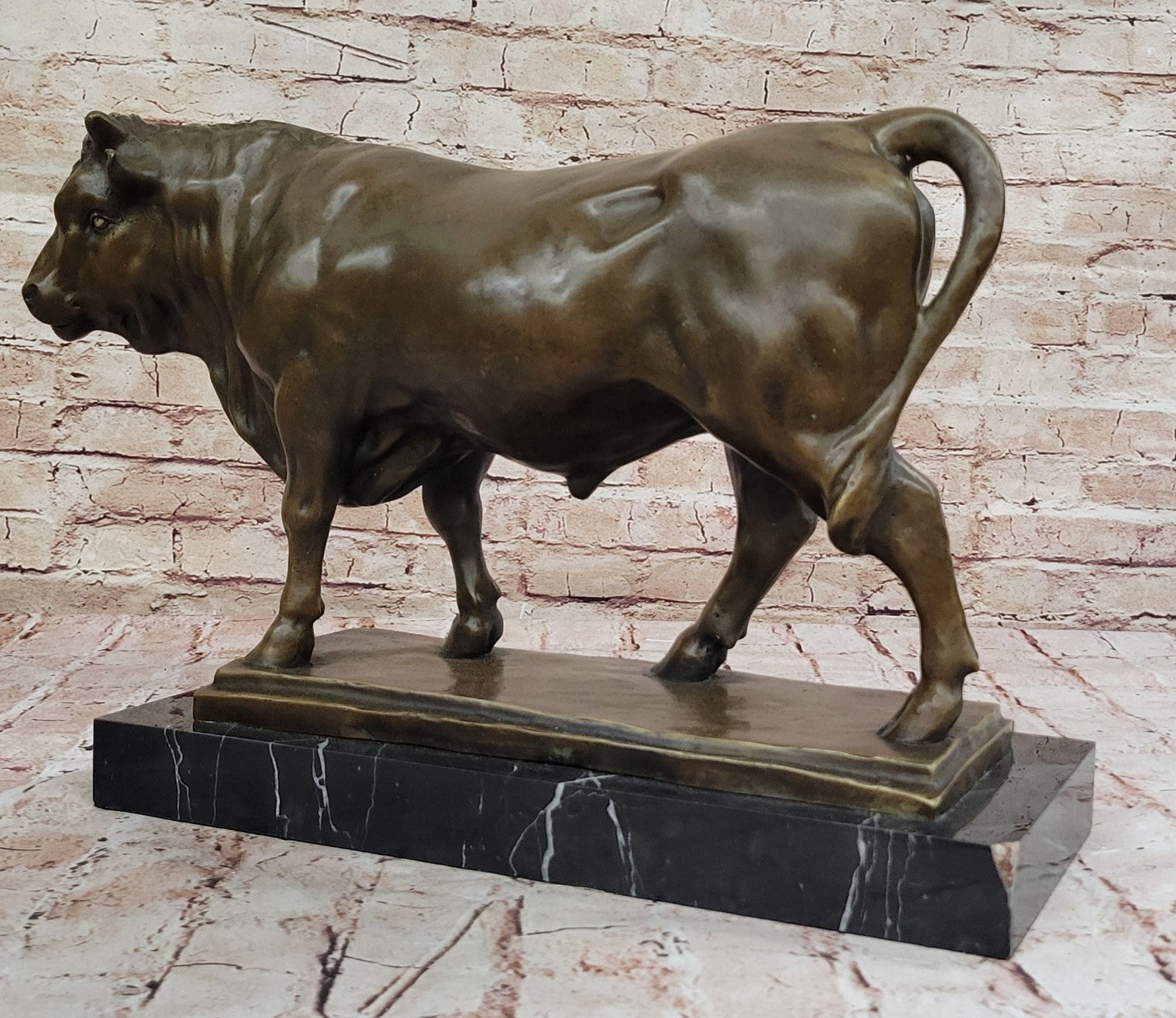 Bronze Bull Sculpture Handcrafted Signed Barye Farm Animal Vintage Collectible Figure