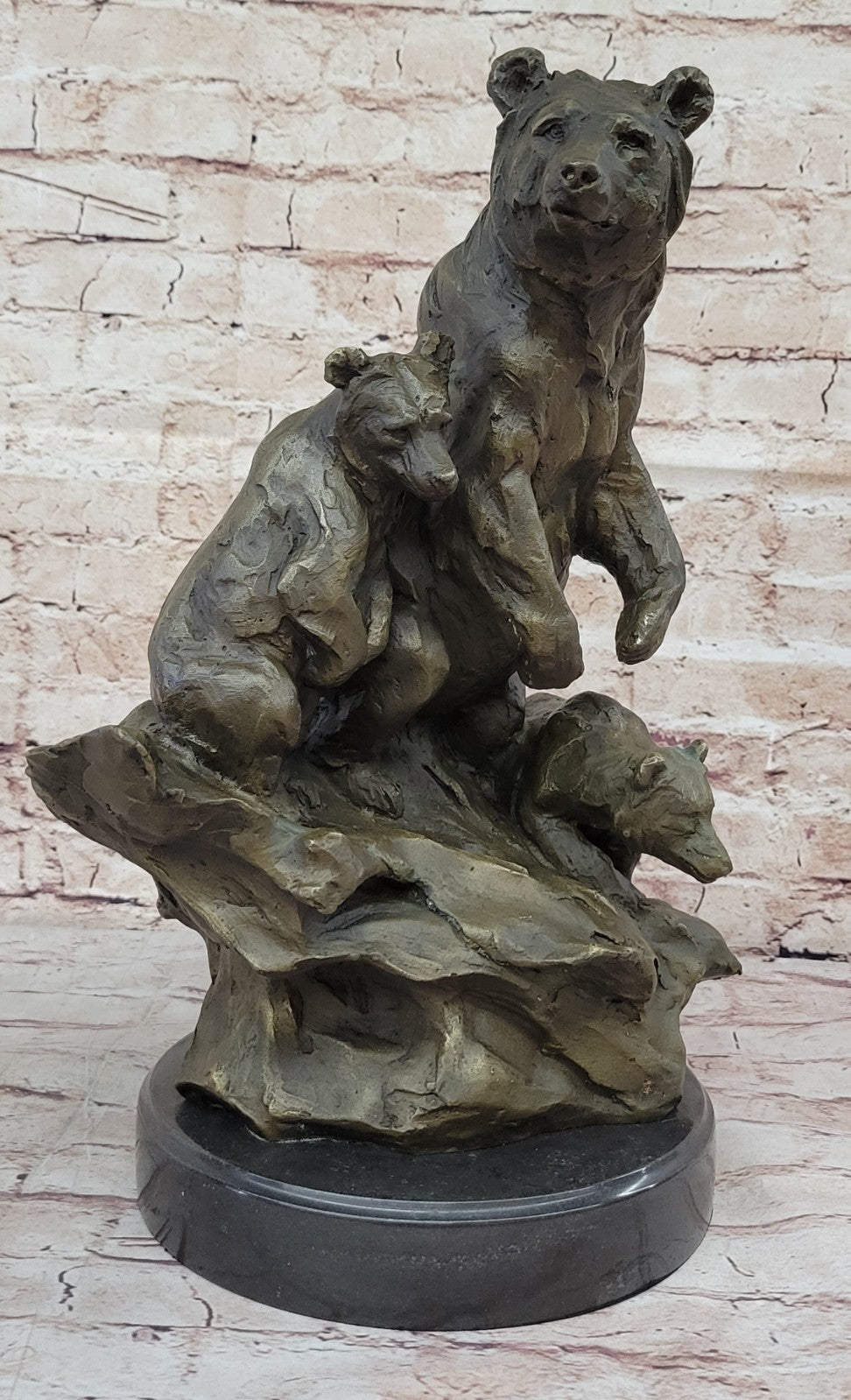 Western Antoine Barye Art Charles  Bear Mother Cub Bronze Statue Sculpture Decor