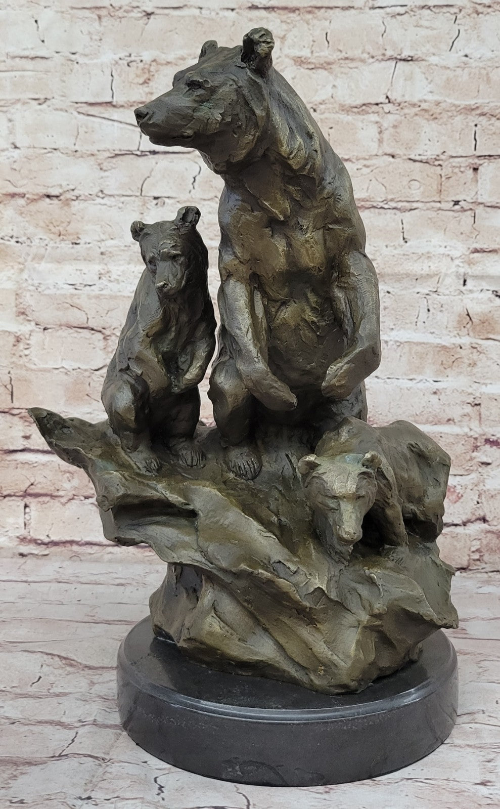 Western Antoine Barye Art Charles  Bear Mother Cub Bronze Statue Sculpture Decor