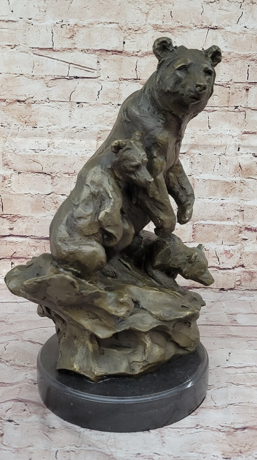 Western Antoine Barye Art Charles  Bear Mother Cub Bronze Statue Sculpture Decor