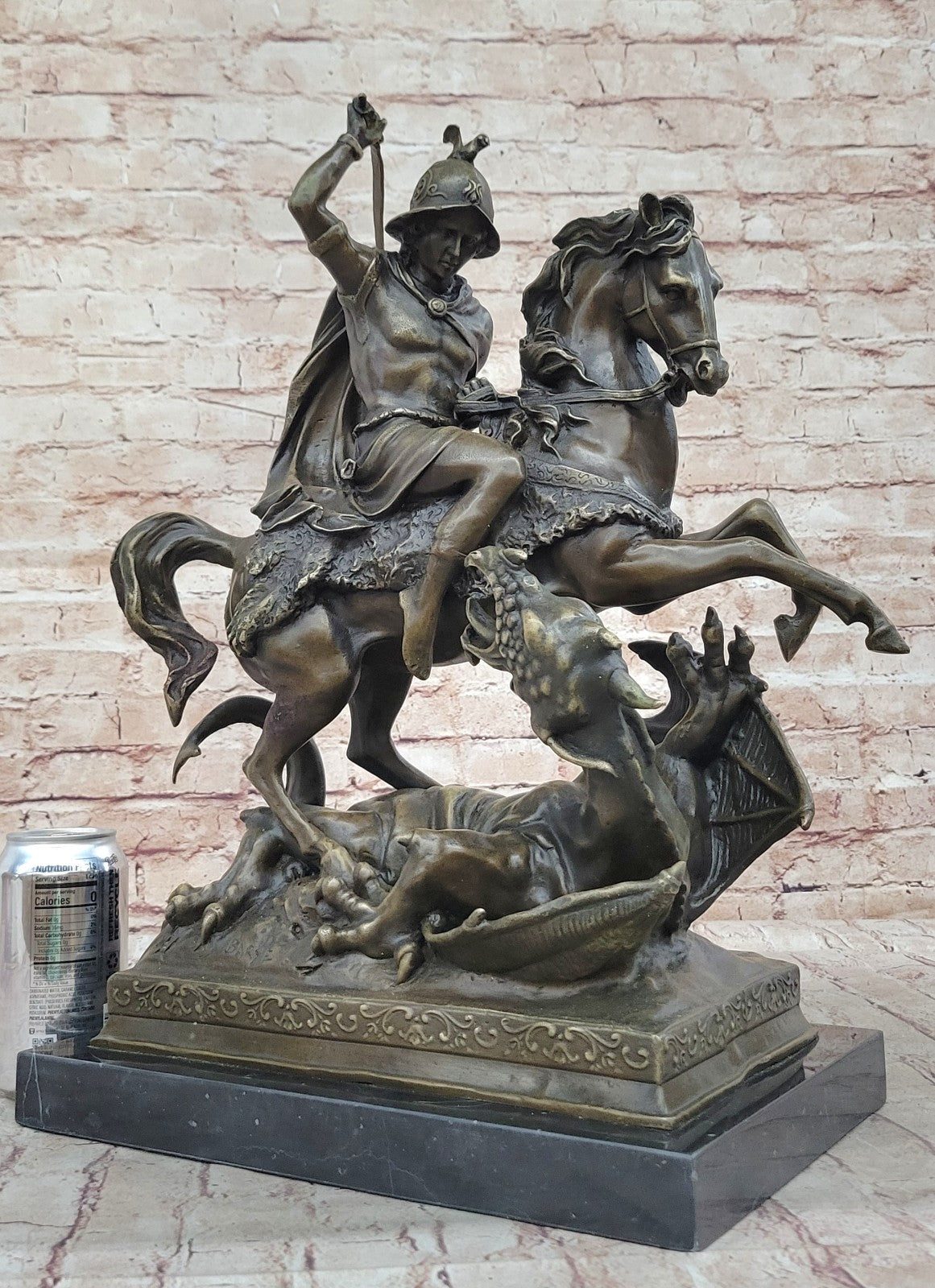 Signed Saint George killing Dragon Bronze Sculpture Art Statue Figurine Figure
