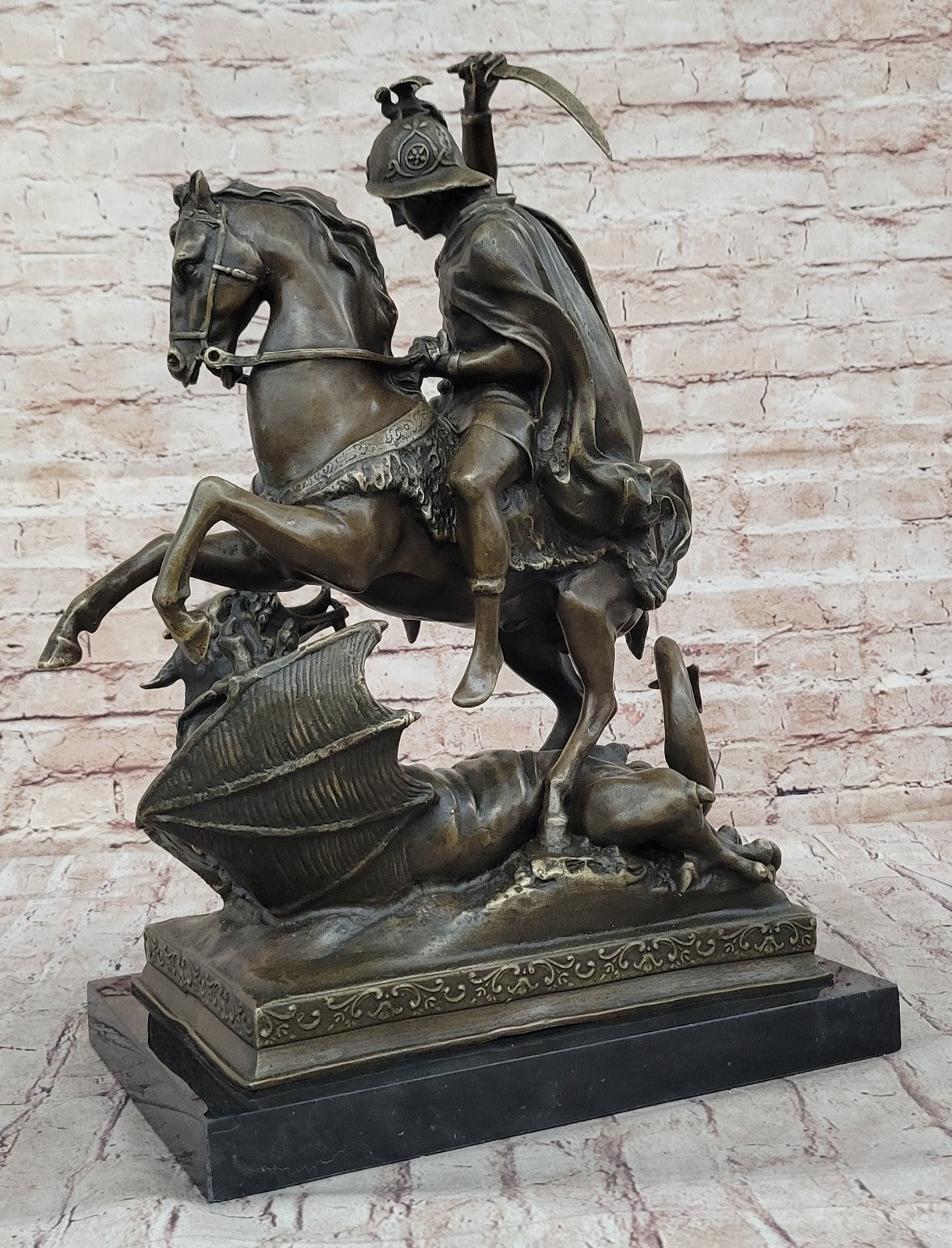 Signed Saint George killing Dragon Bronze Sculpture Art Statue Figurine Figure