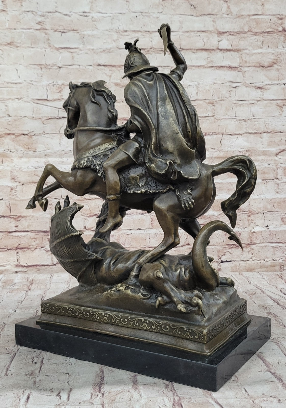 Signed Saint George killing Dragon Bronze Sculpture Art Statue Figurine Figure