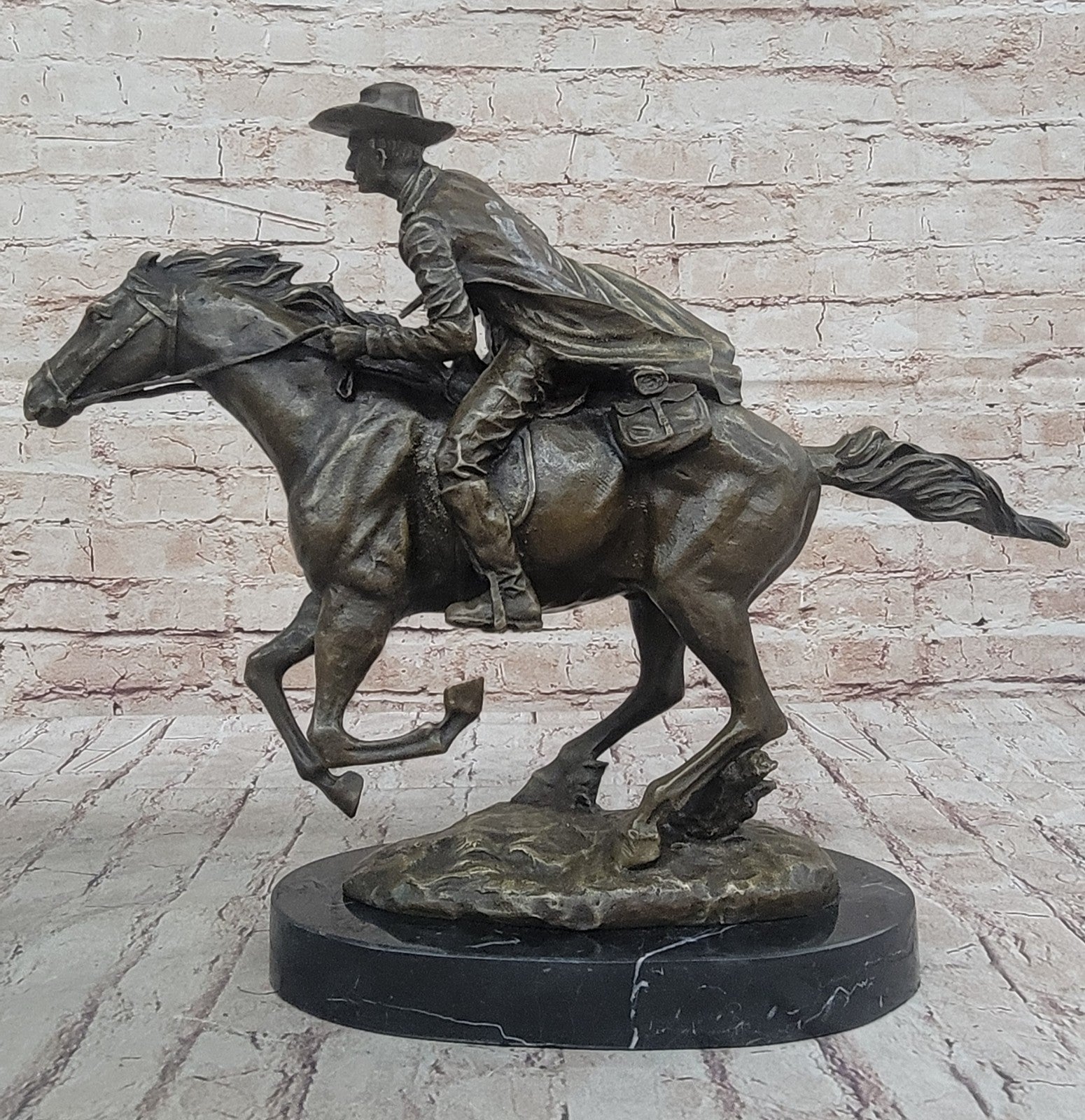 Remington Inspired Large Hot Cast Cowboy with Gun Old West Bronze Sculpture SALE