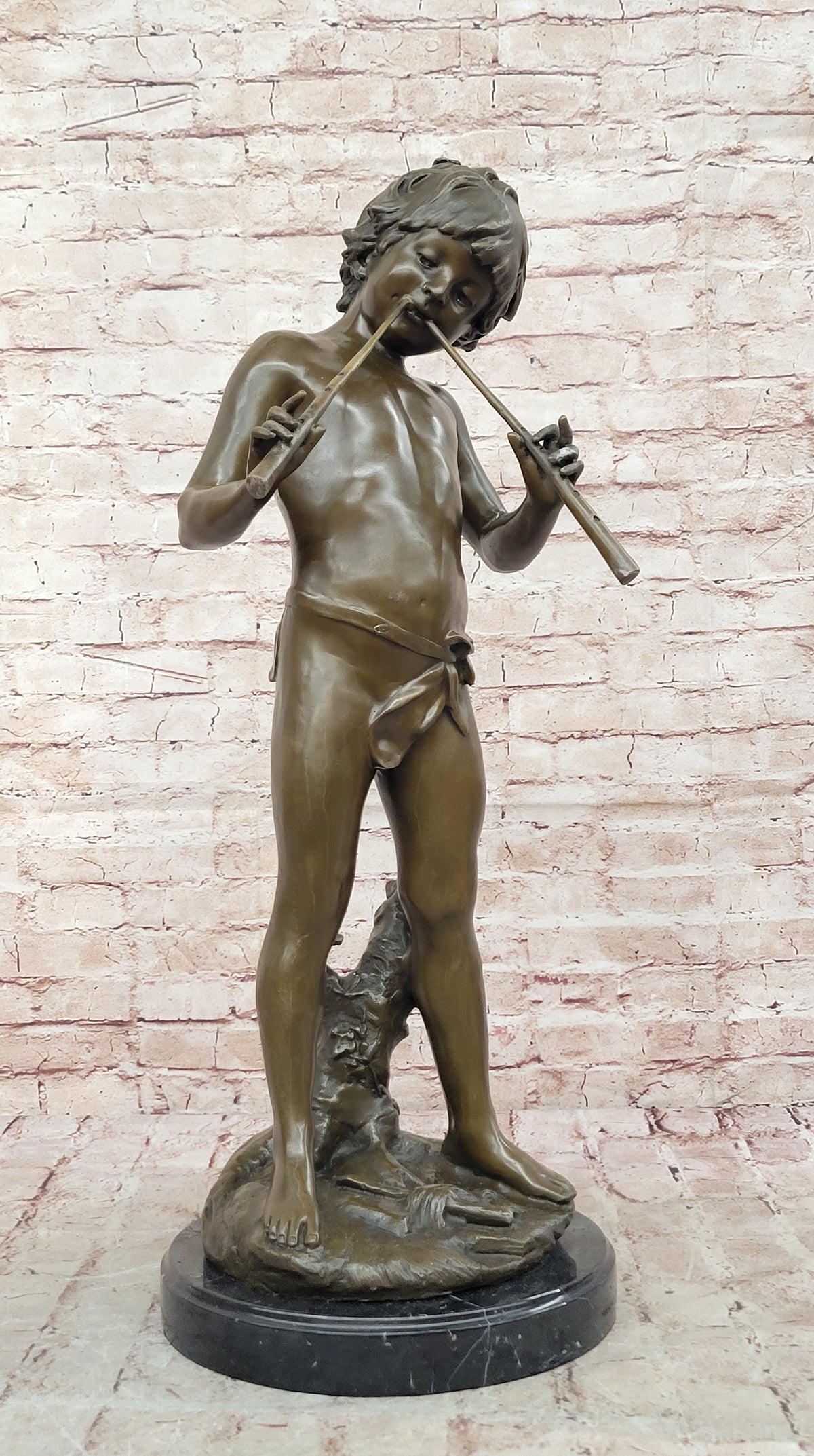 Hand Made Genuine Heavy Solid Bronze Boy playing Flute Bronze Sculpture Sale