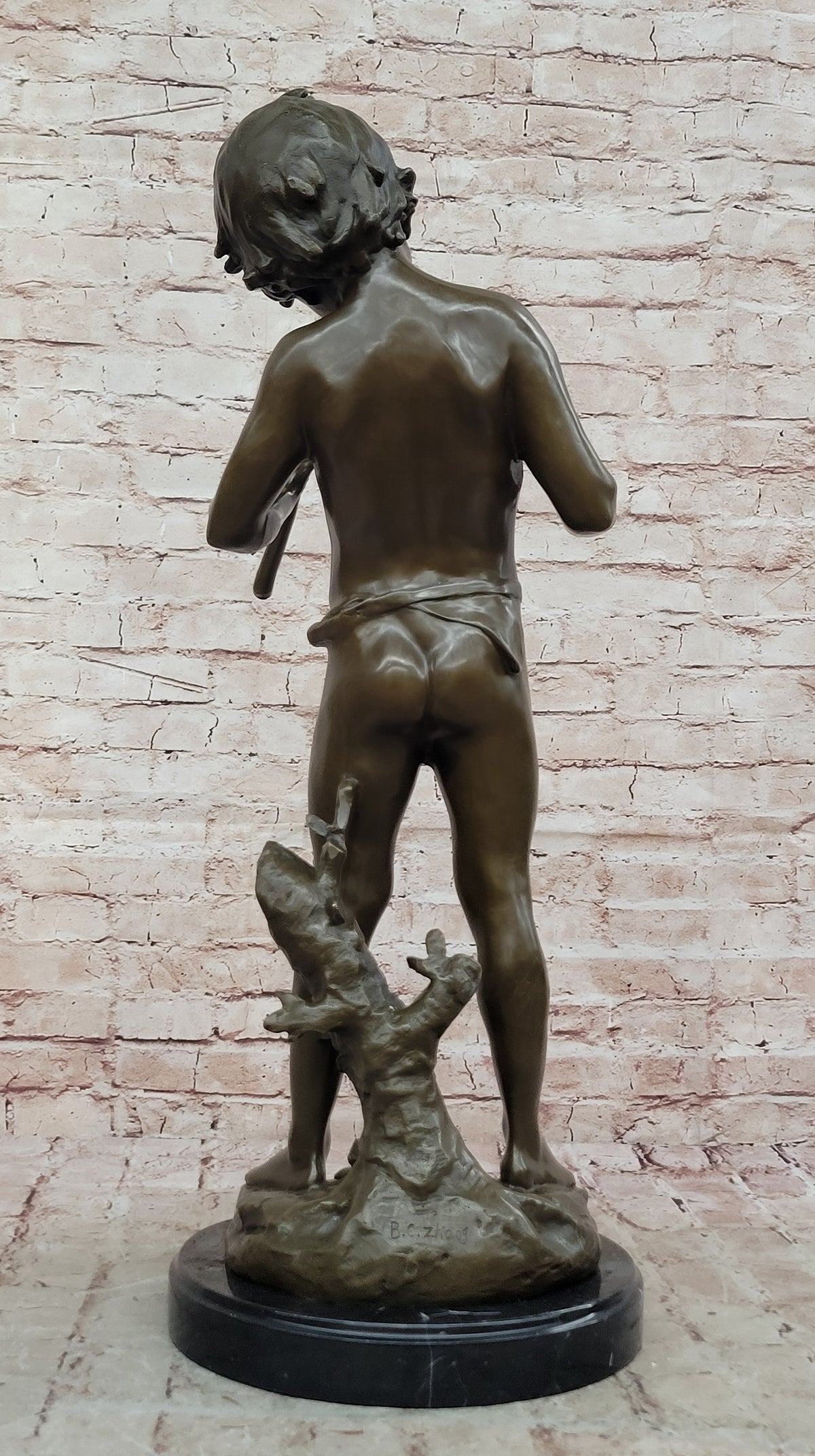 Hand Made Genuine Heavy Solid Bronze Boy playing Flute Bronze Sculpture Sale