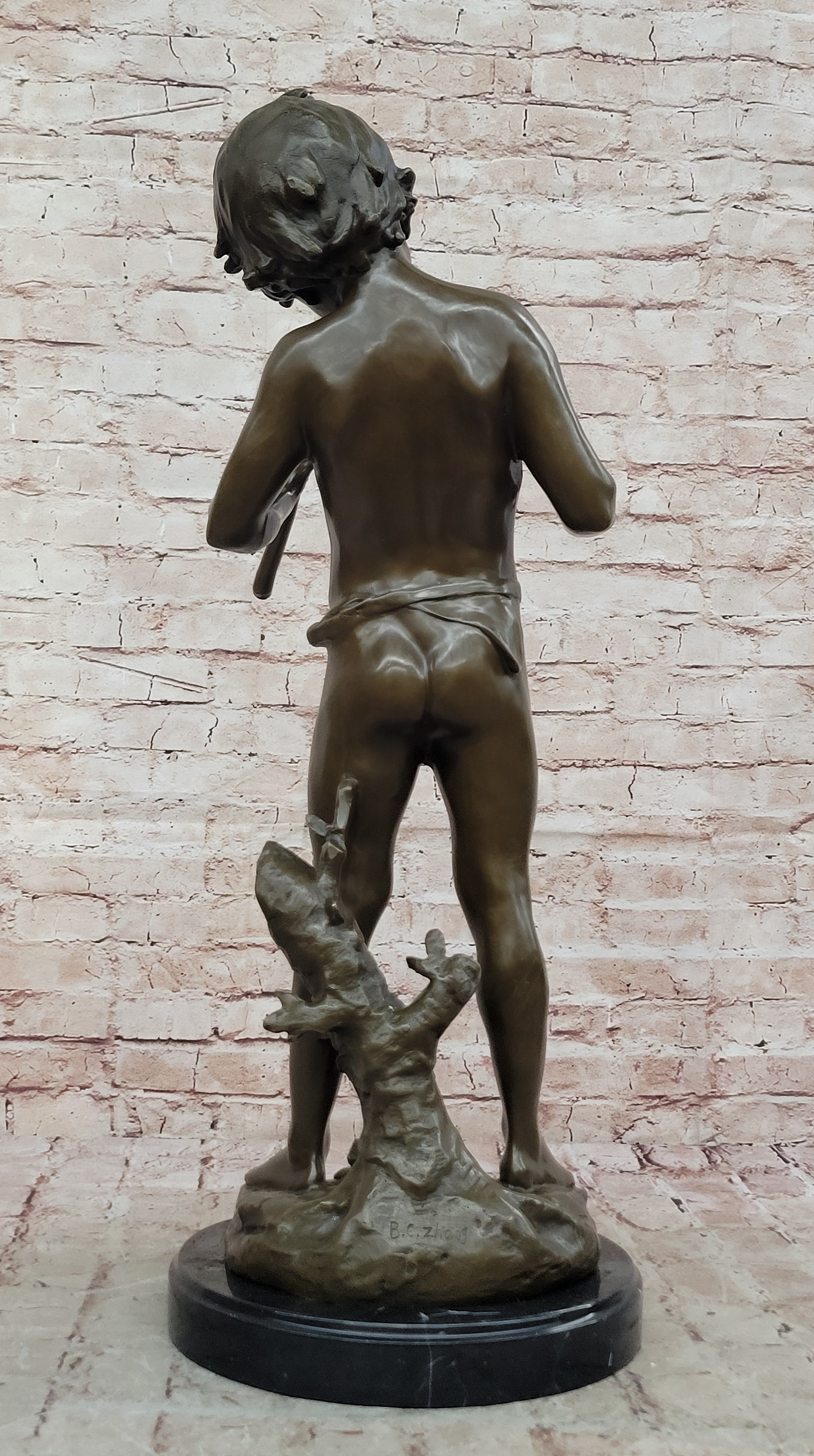 Hand Made Genuine Heavy Solid Bronze Boy playing Flute Bronze Sculpture Sale