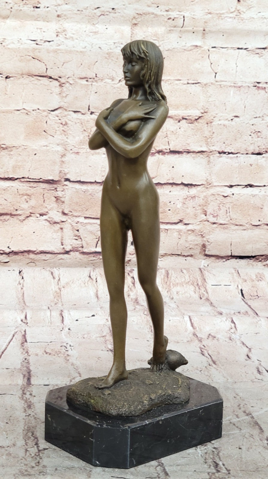 POPULAR BRONZE SCULPTURE NUDE GIRL FRENCH STATUE SIGNED FIGURINE FIGURE DECOR NR