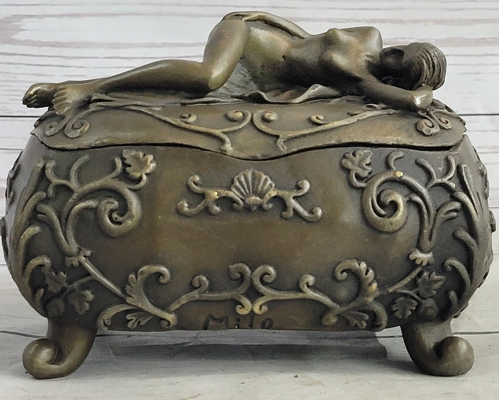 French Bronze Huge Jewelry Trinket Dresser Box Casket Display Figural Sale Gift