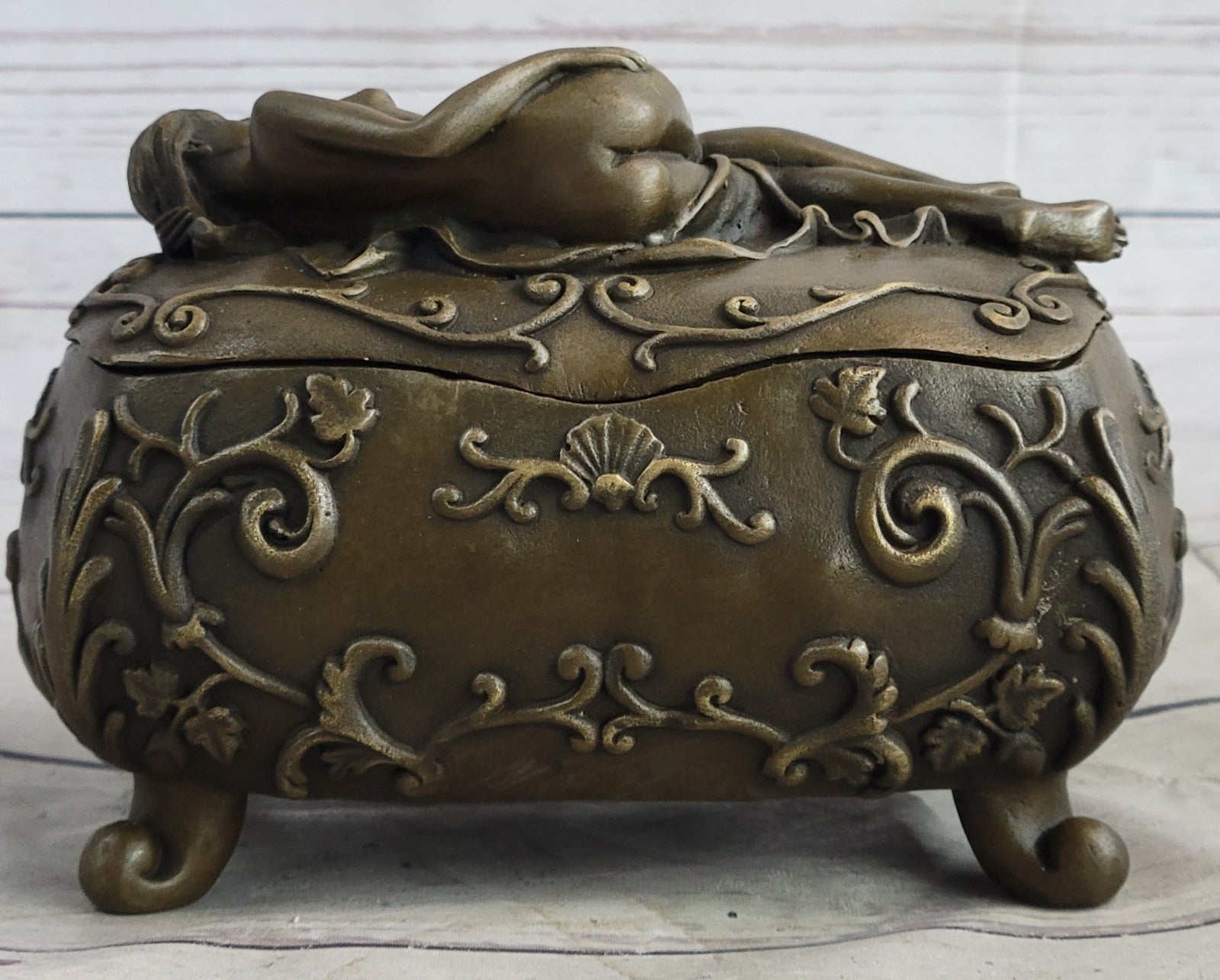 French Bronze Huge Jewelry Trinket Dresser Box Casket Display Figural Sale Gift