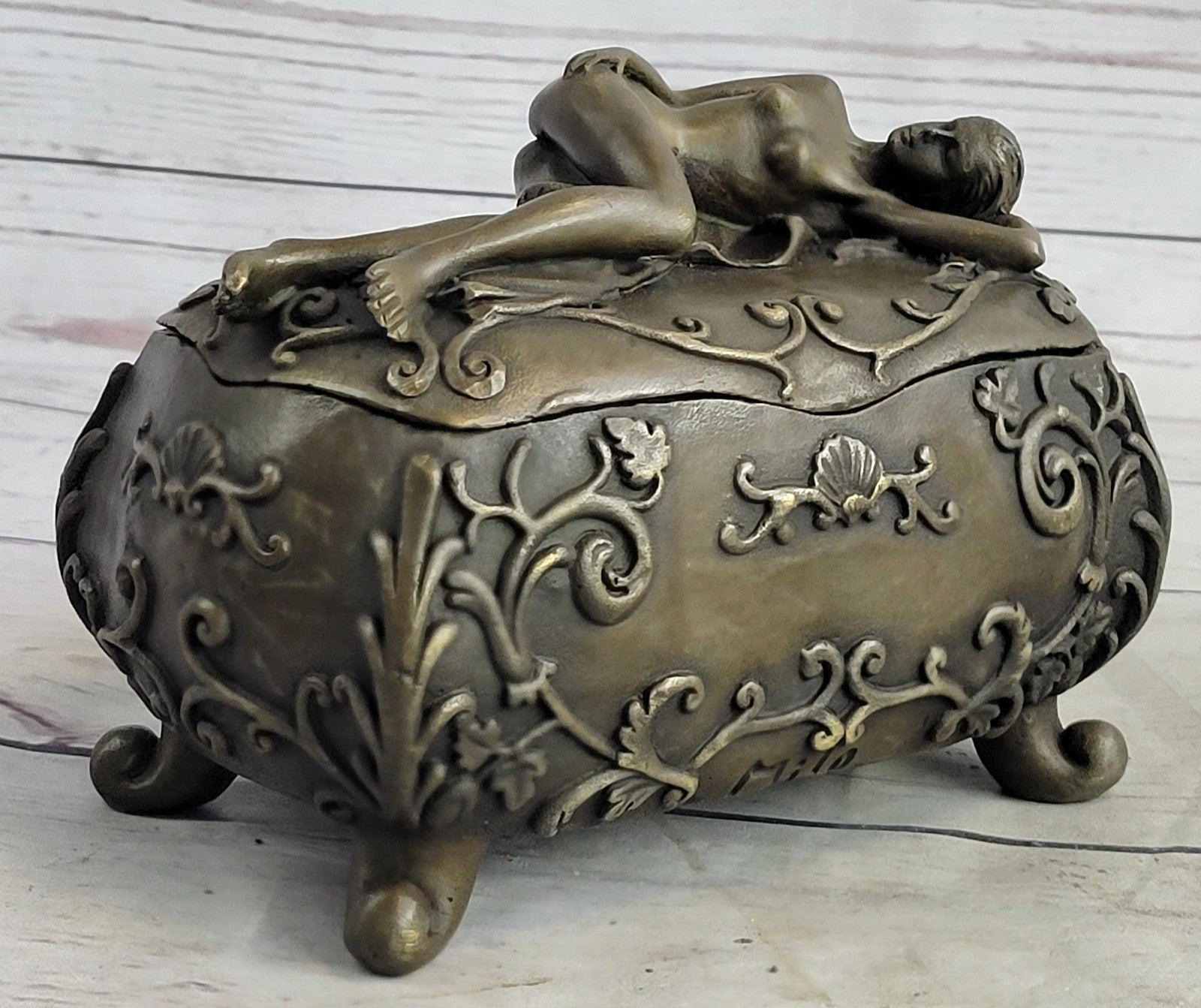French Bronze Huge Jewelry Trinket Dresser Box Casket Display Figural Sale Gift