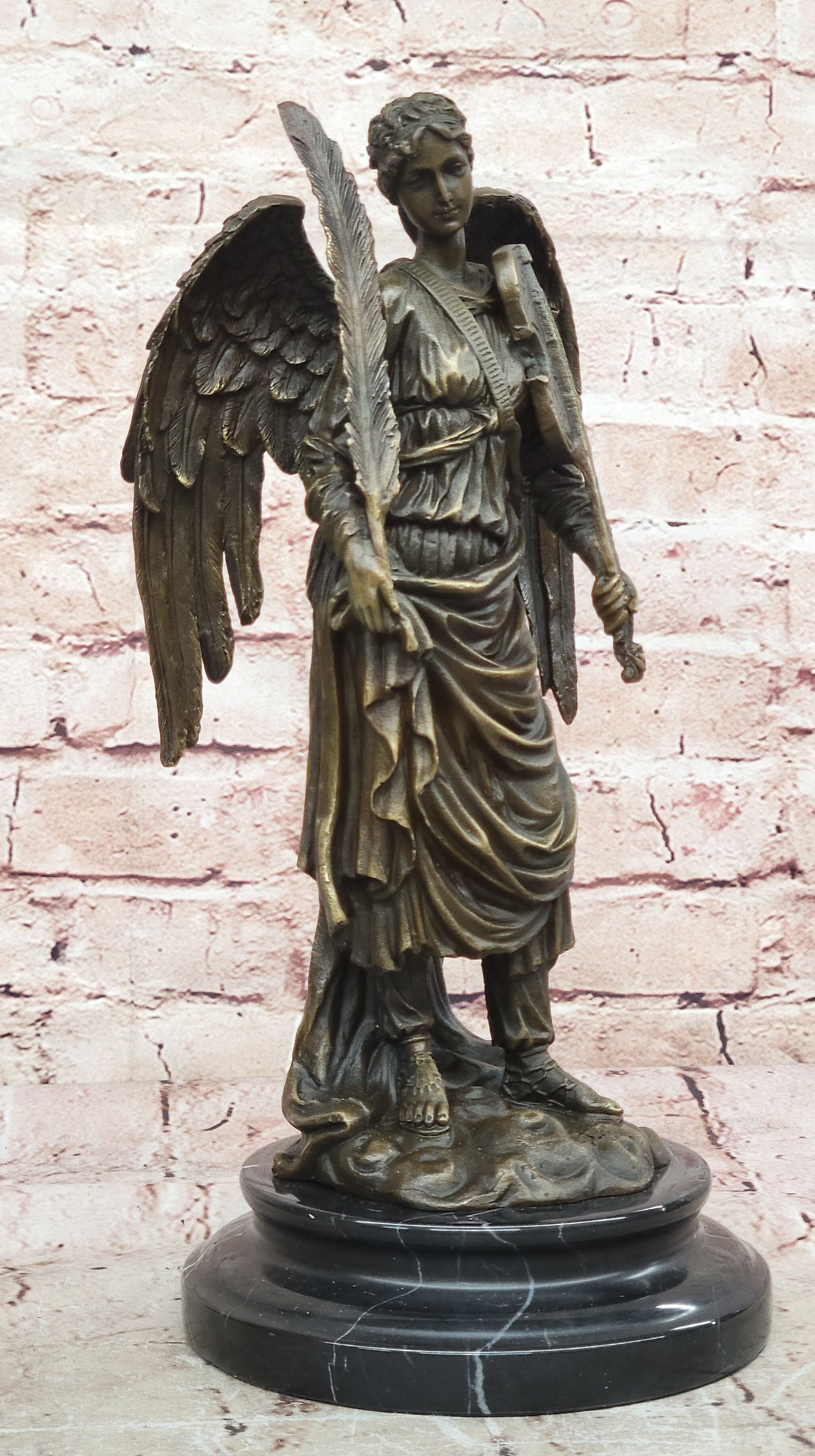 Auguste Moreau Inspired Angel Bronze Statue Feathered Violin Figurine Collectible