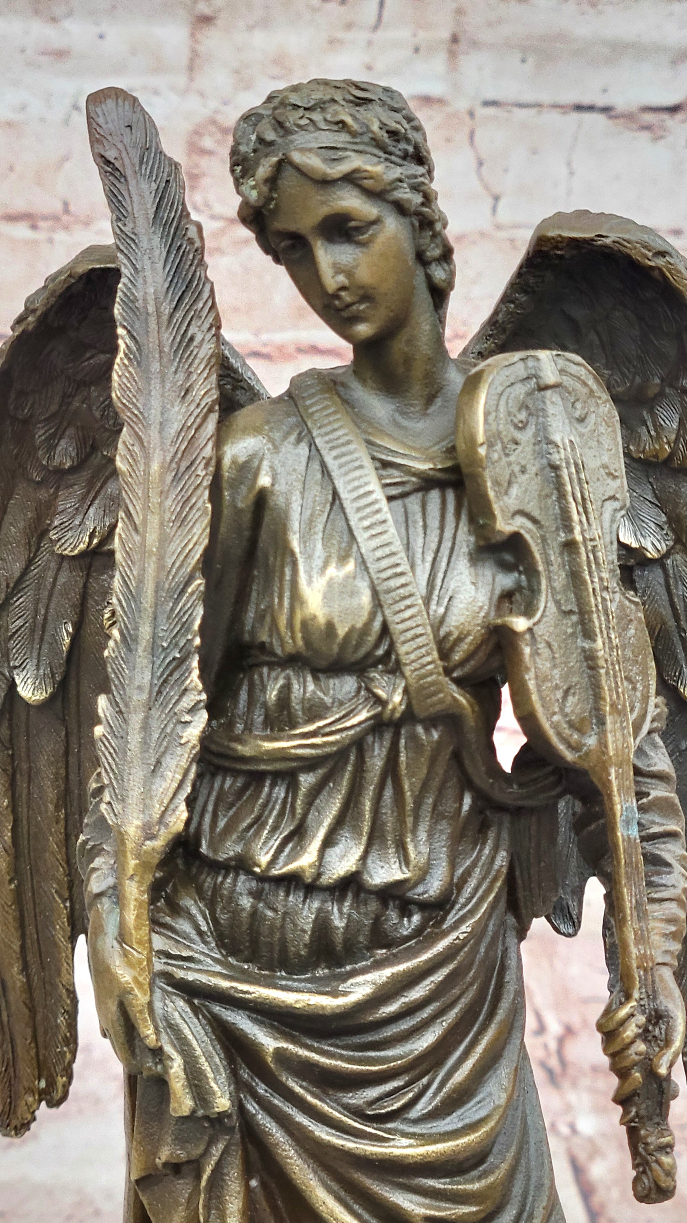 Auguste Moreau Inspired Angel Bronze Statue Feathered Violin Figurine Collectible