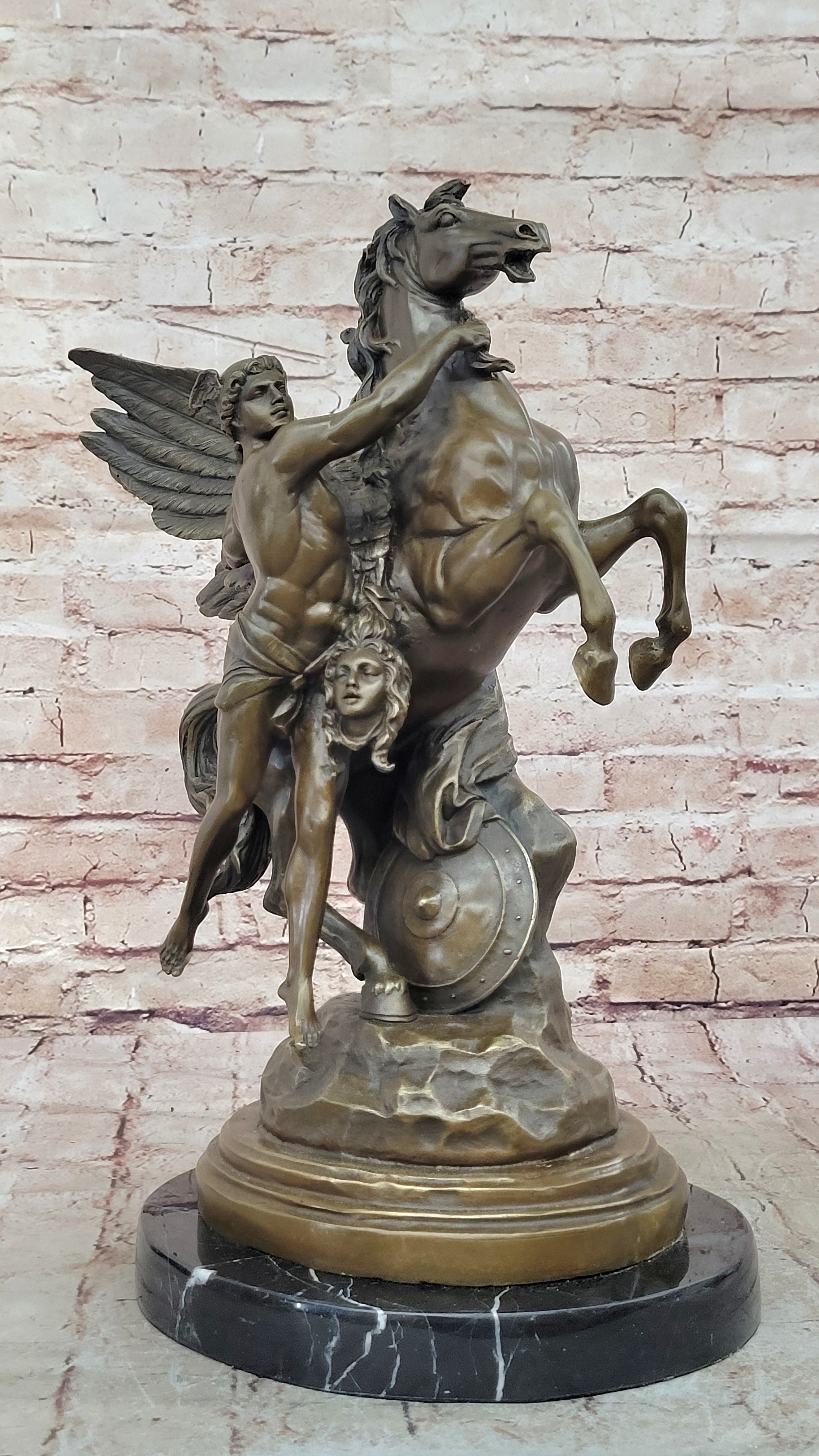 PERSEUS & PEGASUS INSANELY DETAILED BRONZE SIGNED ORIGINAL ART STATUE BY VITALEH