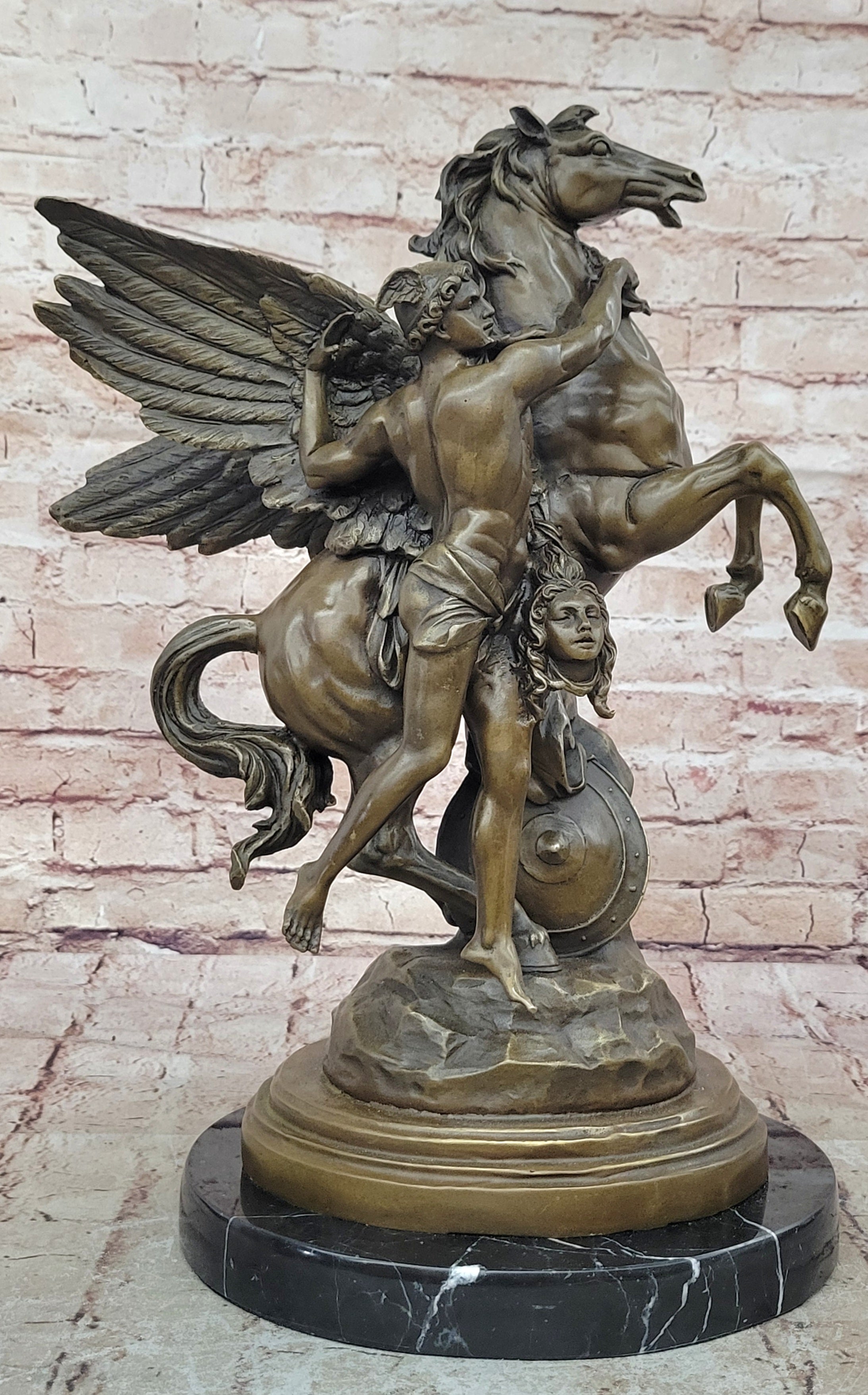 PERSEUS & PEGASUS INSANELY DETAILED BRONZE SIGNED ORIGINAL ART STATUE BY VITALEH