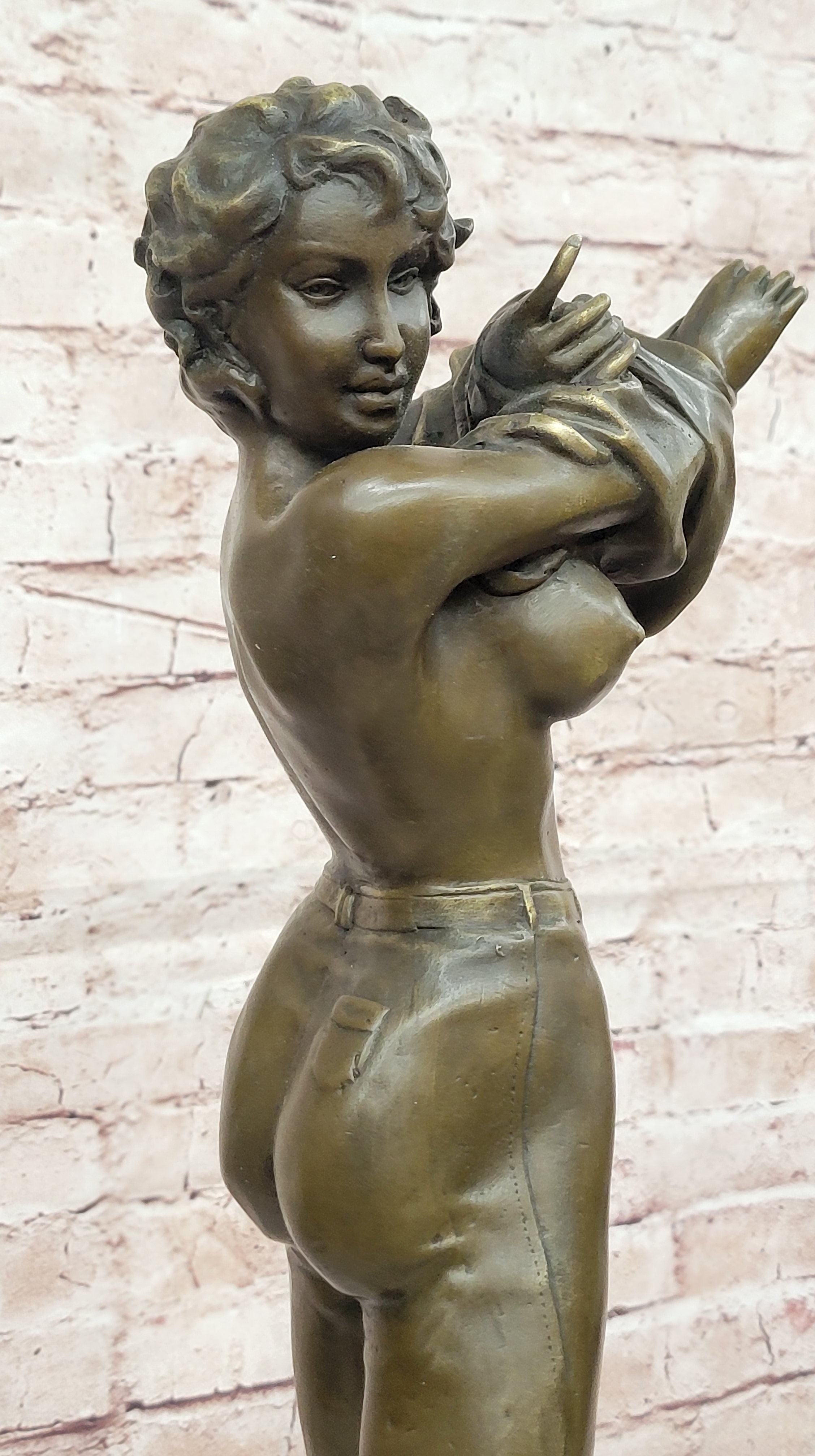 Captivating Aldo Vitaleh Bronze Sculpture: Extra Large Woman Removing Her Top