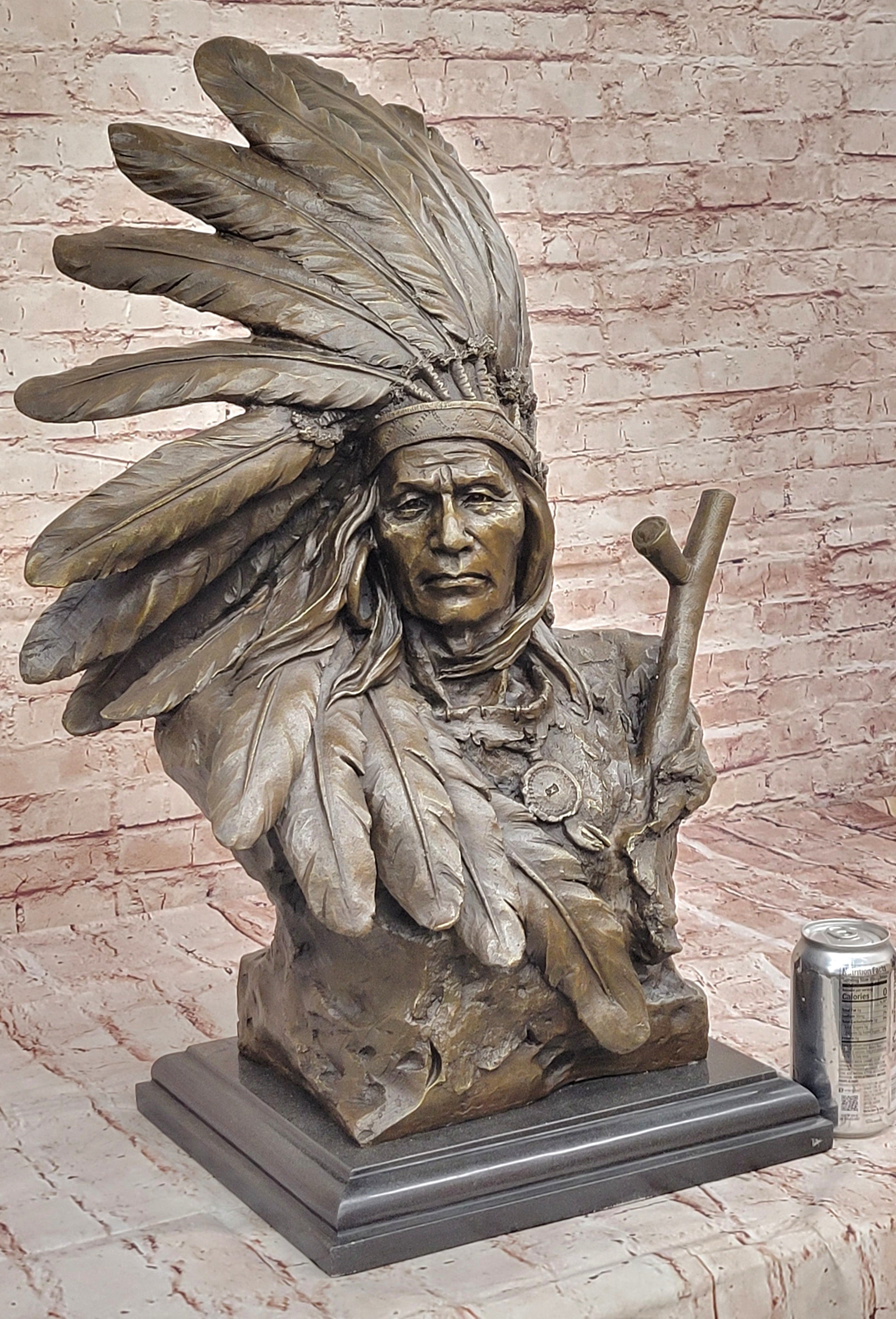 Massive Bronze Bust Sioux Indian Chief Sculpture VACANT THUNDER Buffalo Sale