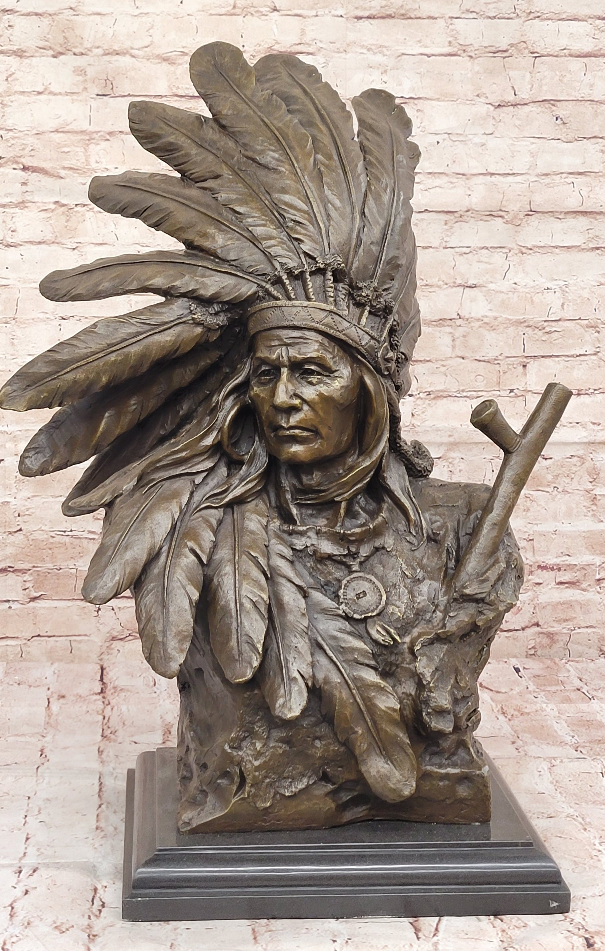 Massive Bronze Bust Sioux Indian Chief Sculpture VACANT THUNDER Buffalo Sale