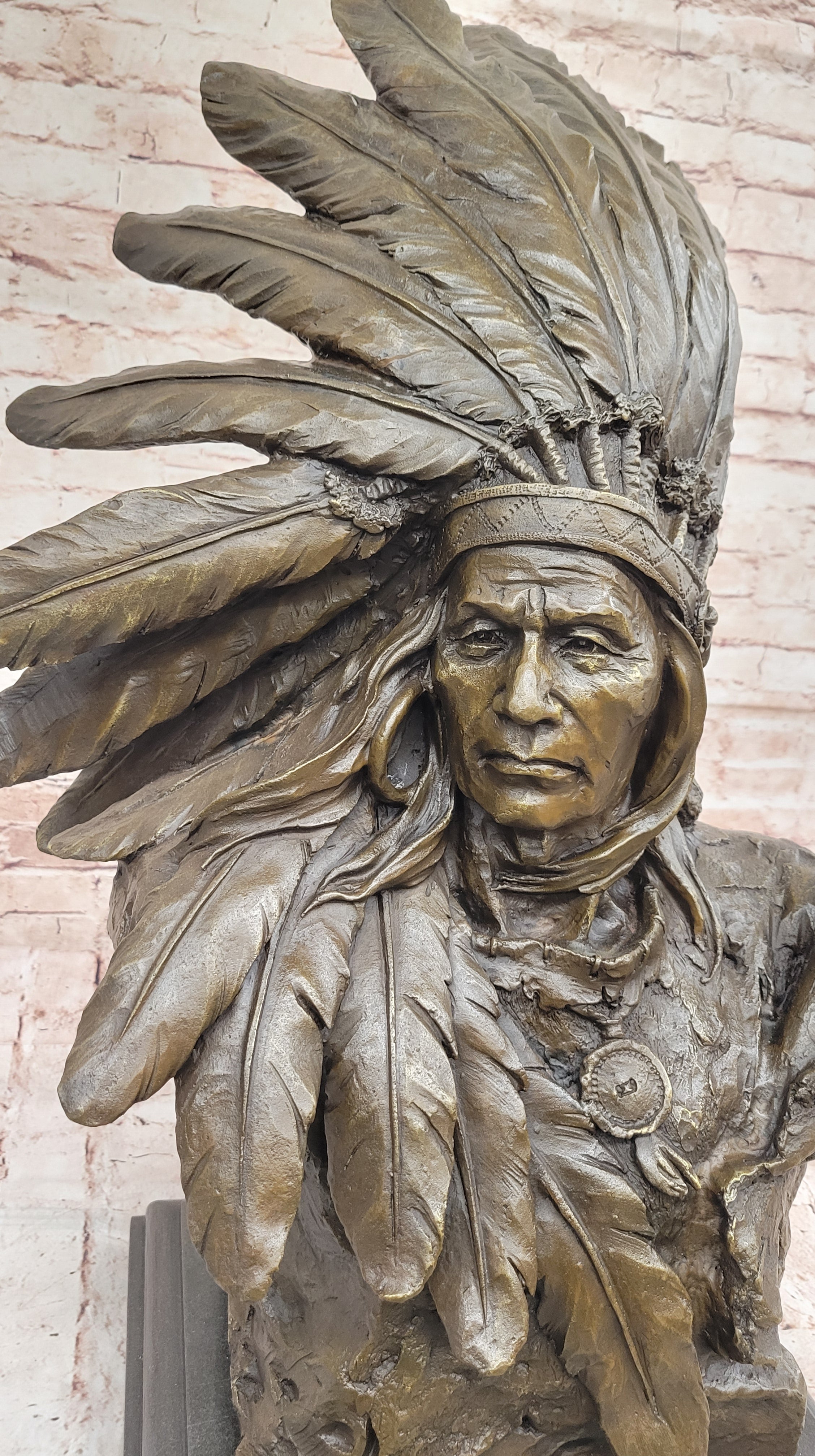 Massive Bronze Bust Sioux Indian Chief Sculpture VACANT THUNDER Buffalo Sale