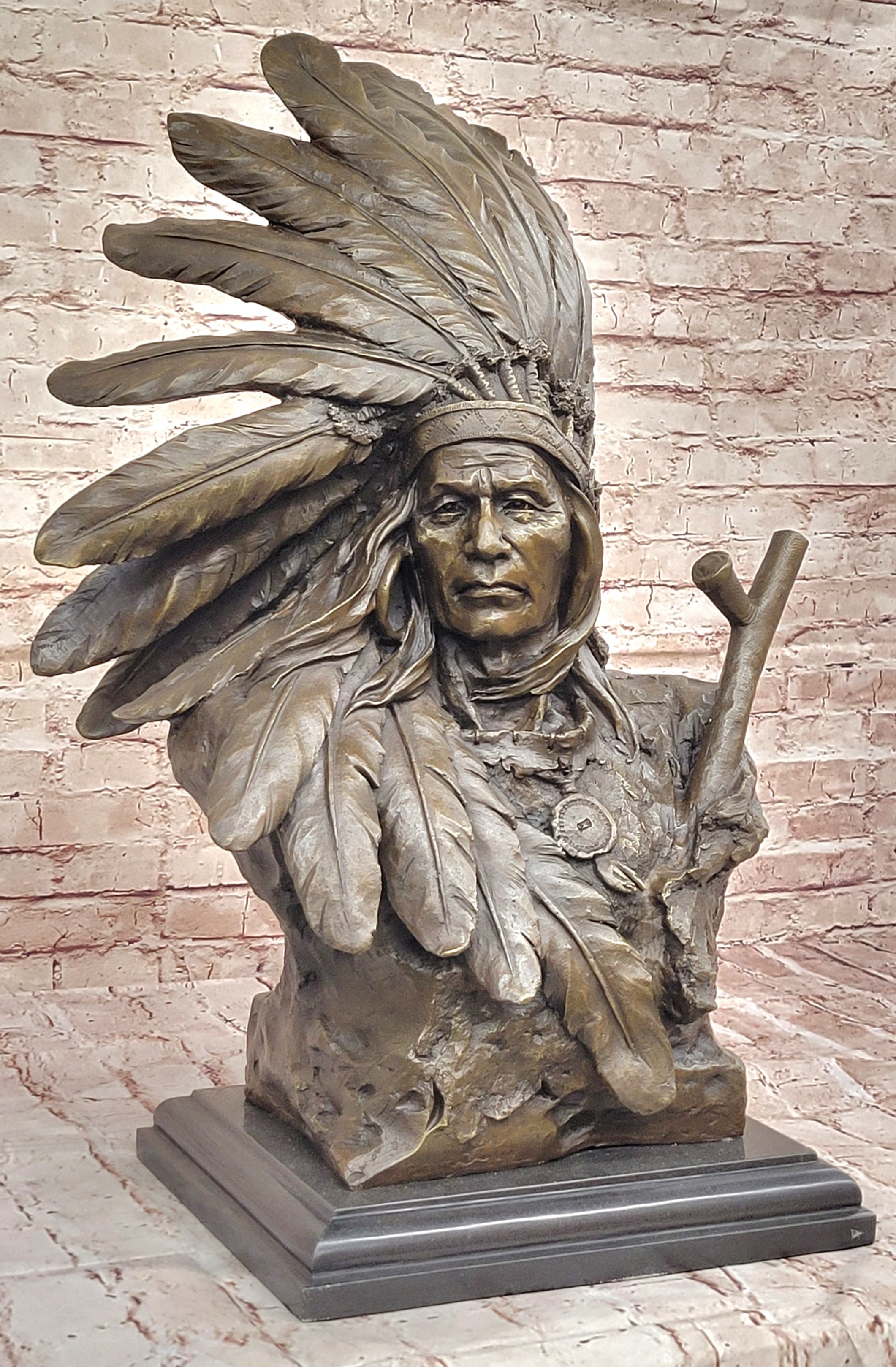 Massive Bronze Bust Sioux Indian Chief Sculpture VACANT THUNDER Buffalo Sale