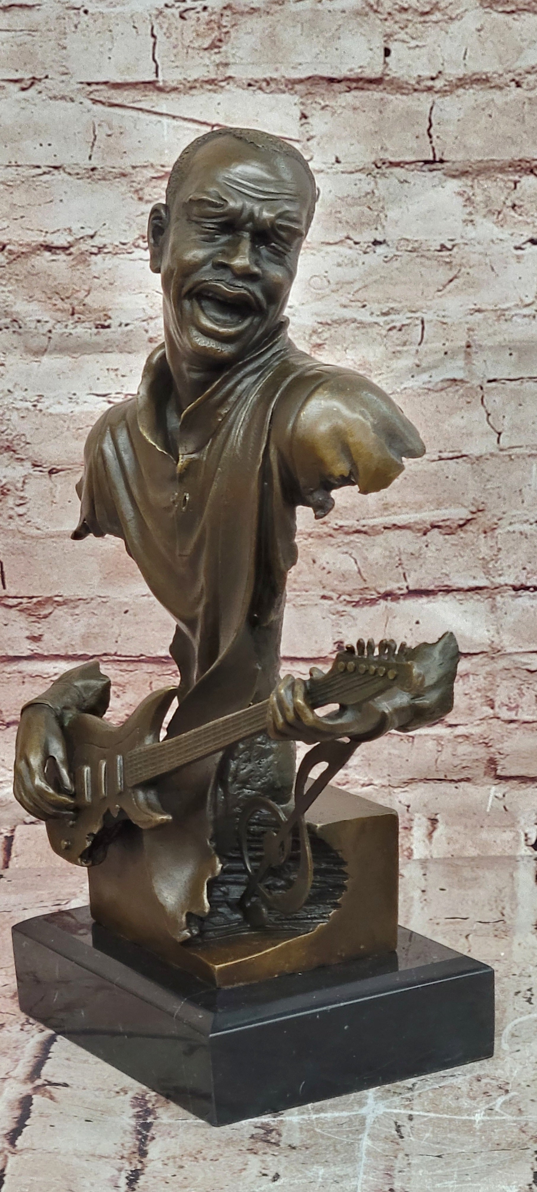 Bronze Sculpture Handcrafted Musician Music Guitar Player Hot Cast Marble Figuri