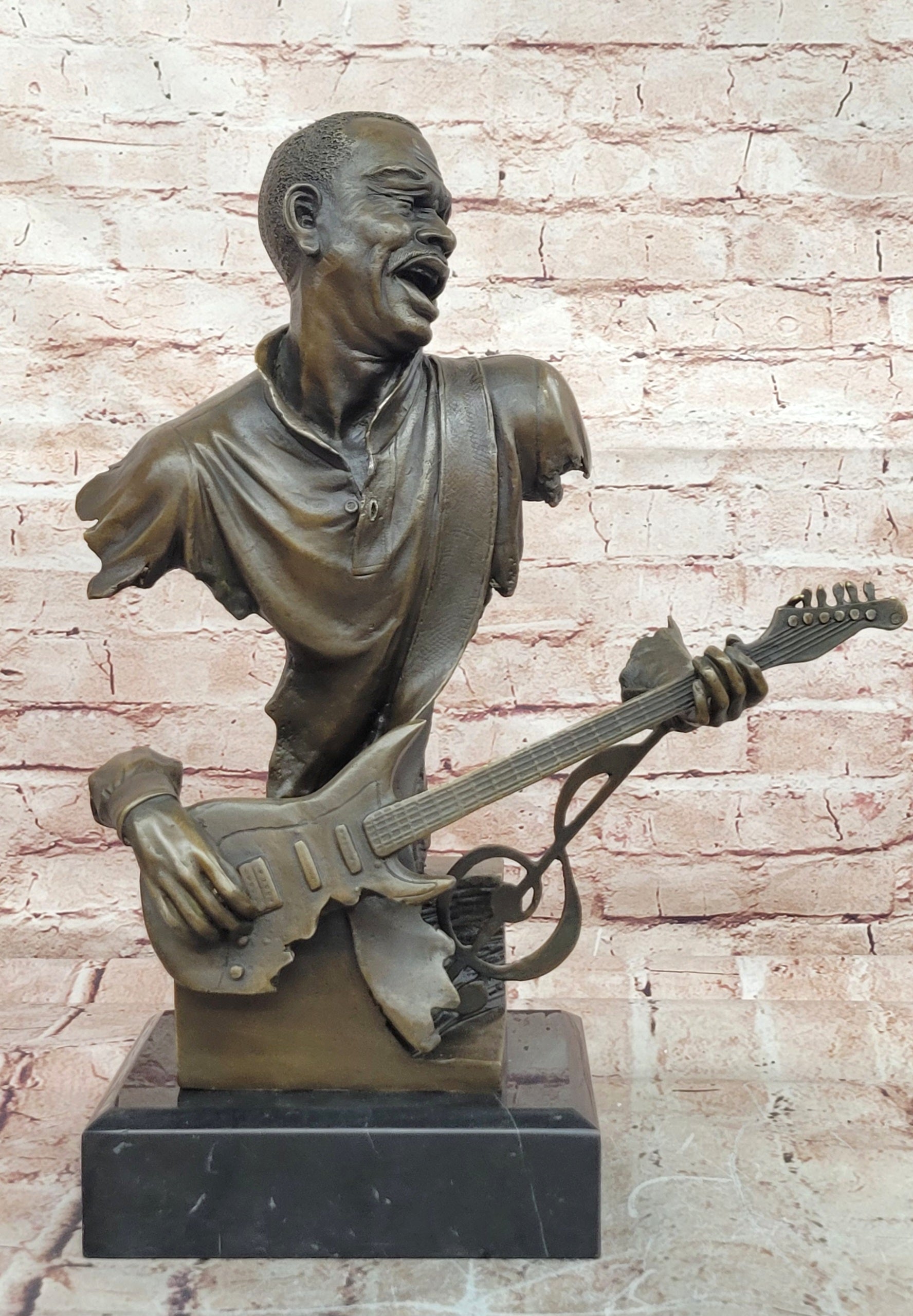 Bronze Sculpture Handcrafted Musician Music Guitar Player Hot Cast Marble Figuri