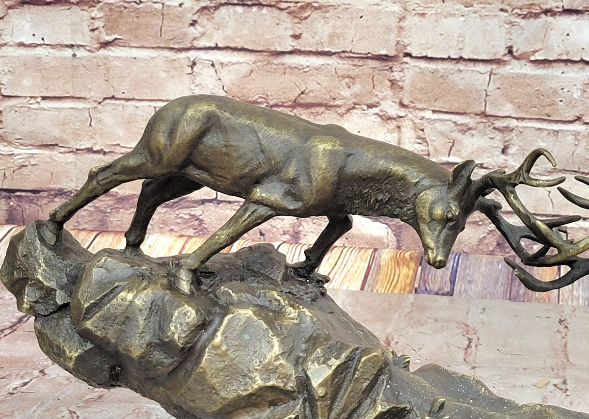 Rutting Stags, Real Bronze Sculpture on a solid marble base. Art, Gift.