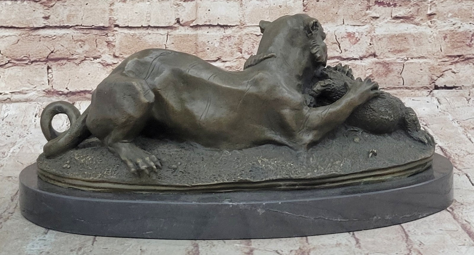 Bronze Sculpture Animal Wildlife Masterpiece Lion and Crocodile Home Decor Sale