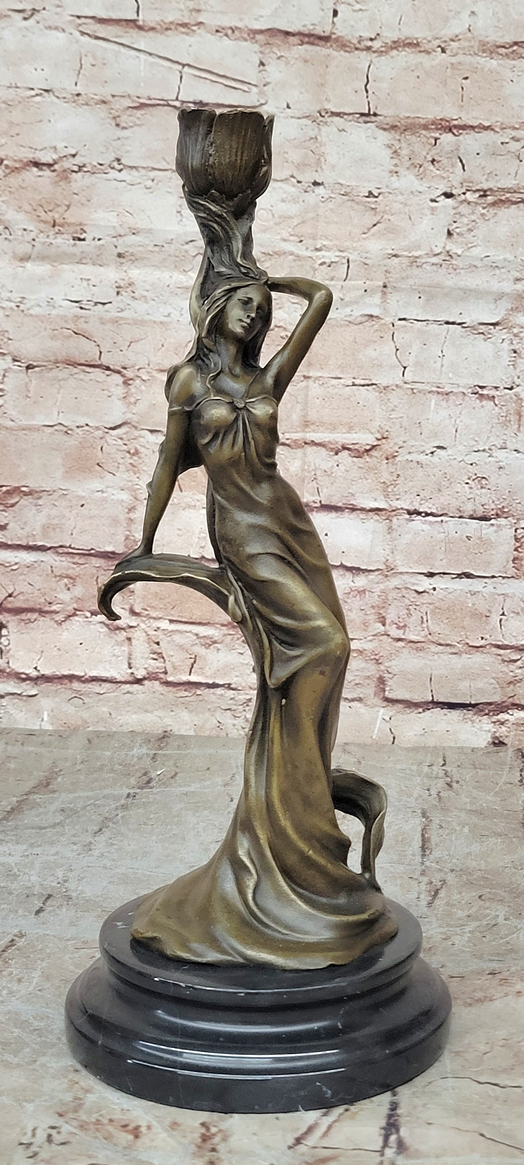 Milo Signed Bronze Water Nymph Sculpture Figurine Candle Stand Home Decoration