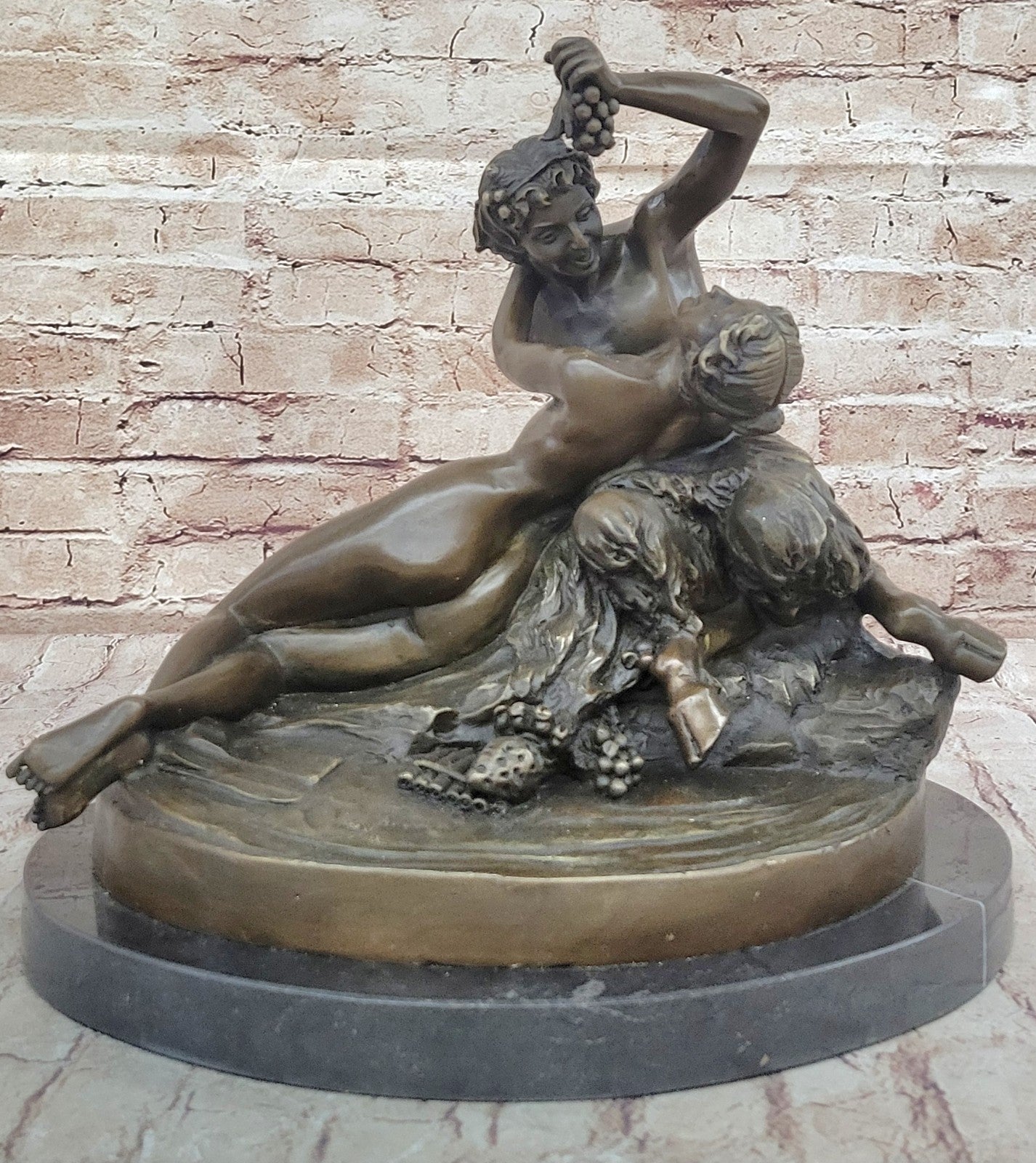 Collectible Bronze Figurine: Mythical Faun Seducing Naked Woman, Signed Milo