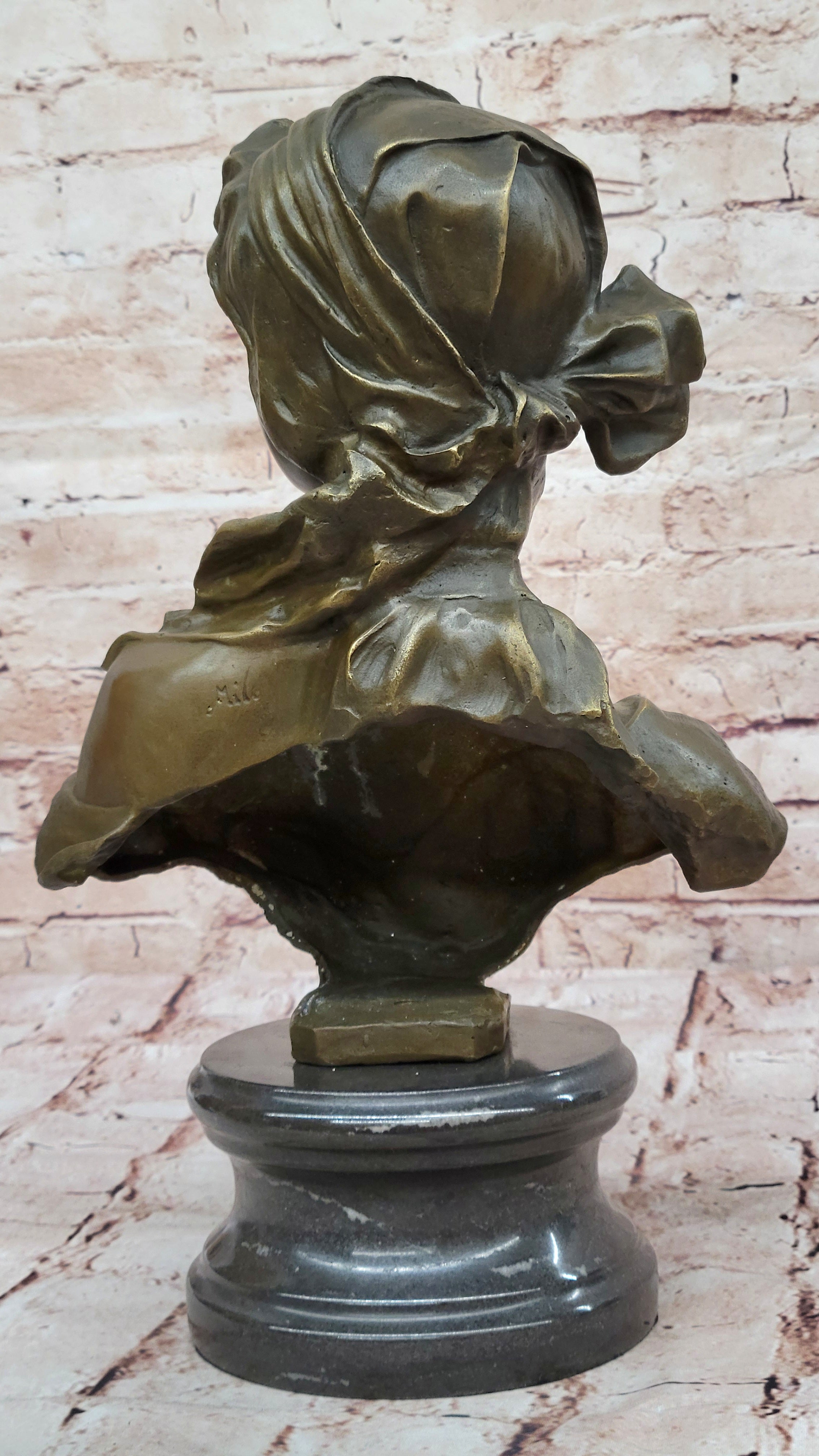 Vintage Handcrafted Female Bust Large Bronze Art Work Sculpture on Marble