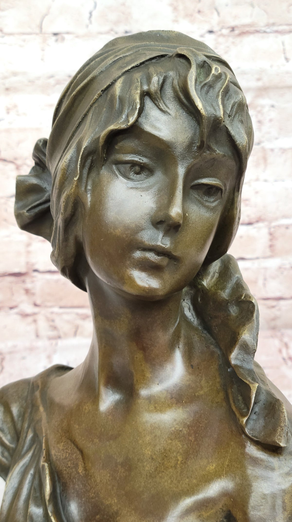 Vintage Handcrafted Female Bust Large Bronze Art Work Sculpture on Marble
