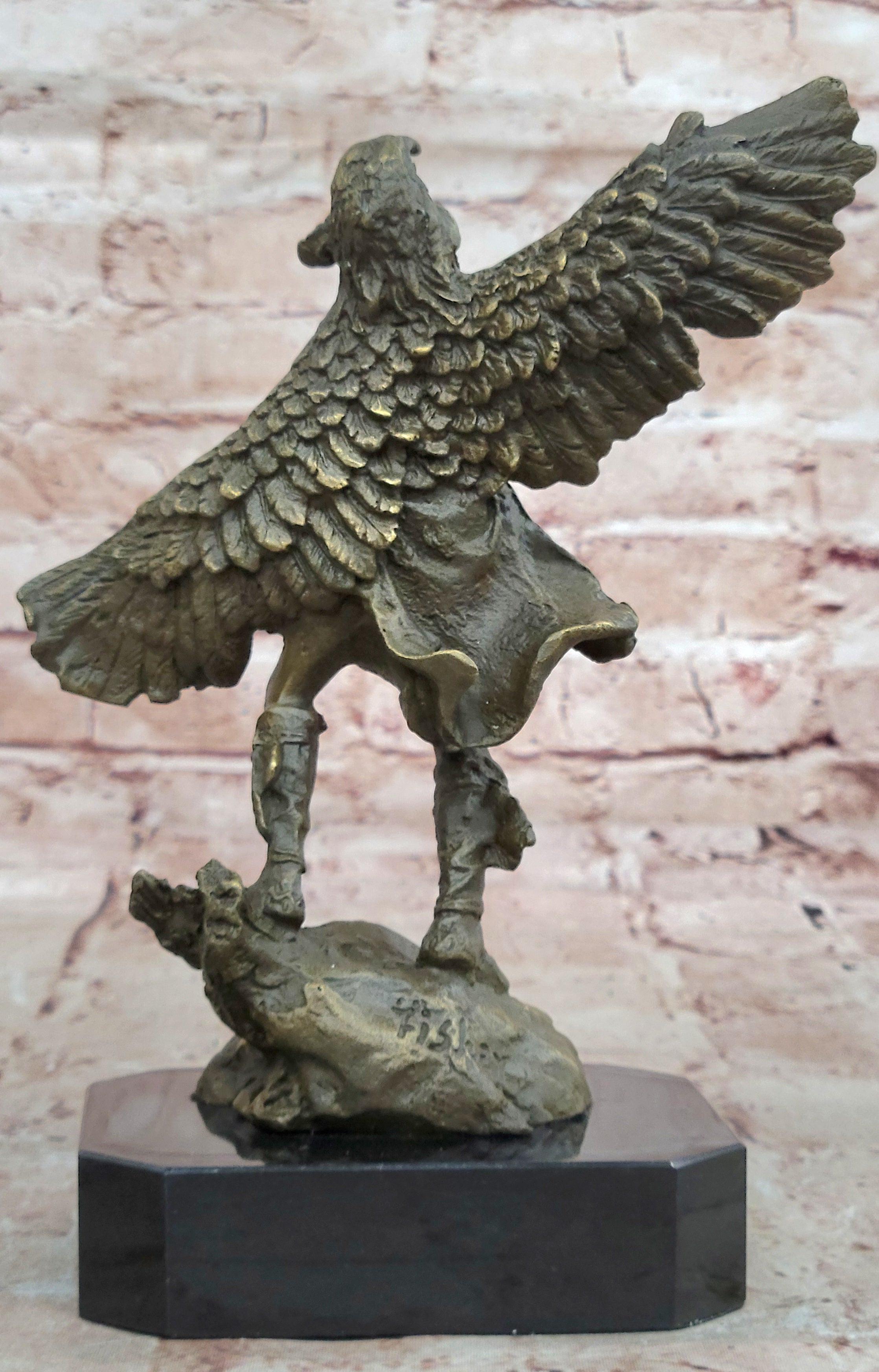 Genuine Bronze Statue Marble Base American Indian Chief Buffalo Headdress Decor