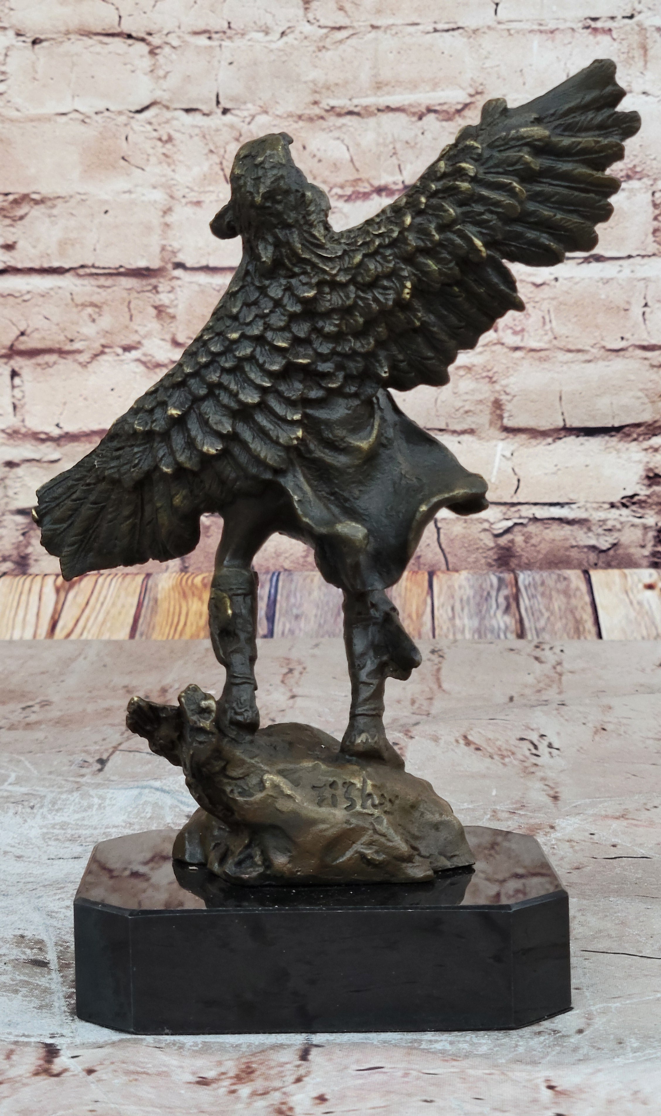 Genuine Bronze Statue Marble Base American Indian Chief Buffalo Headdress Decor