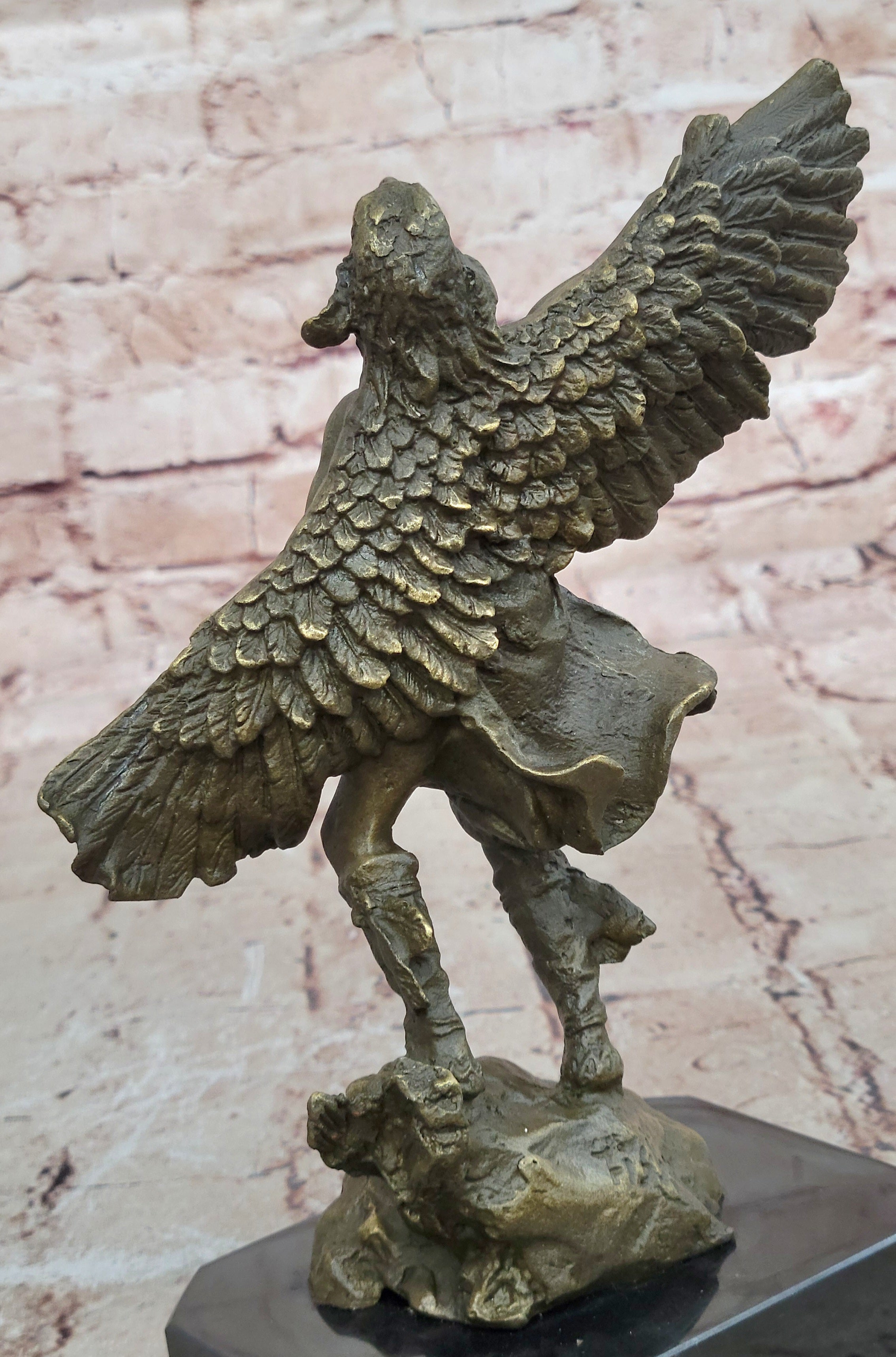 Genuine Bronze Statue Marble Base American Indian Chief Buffalo Headdress Decor