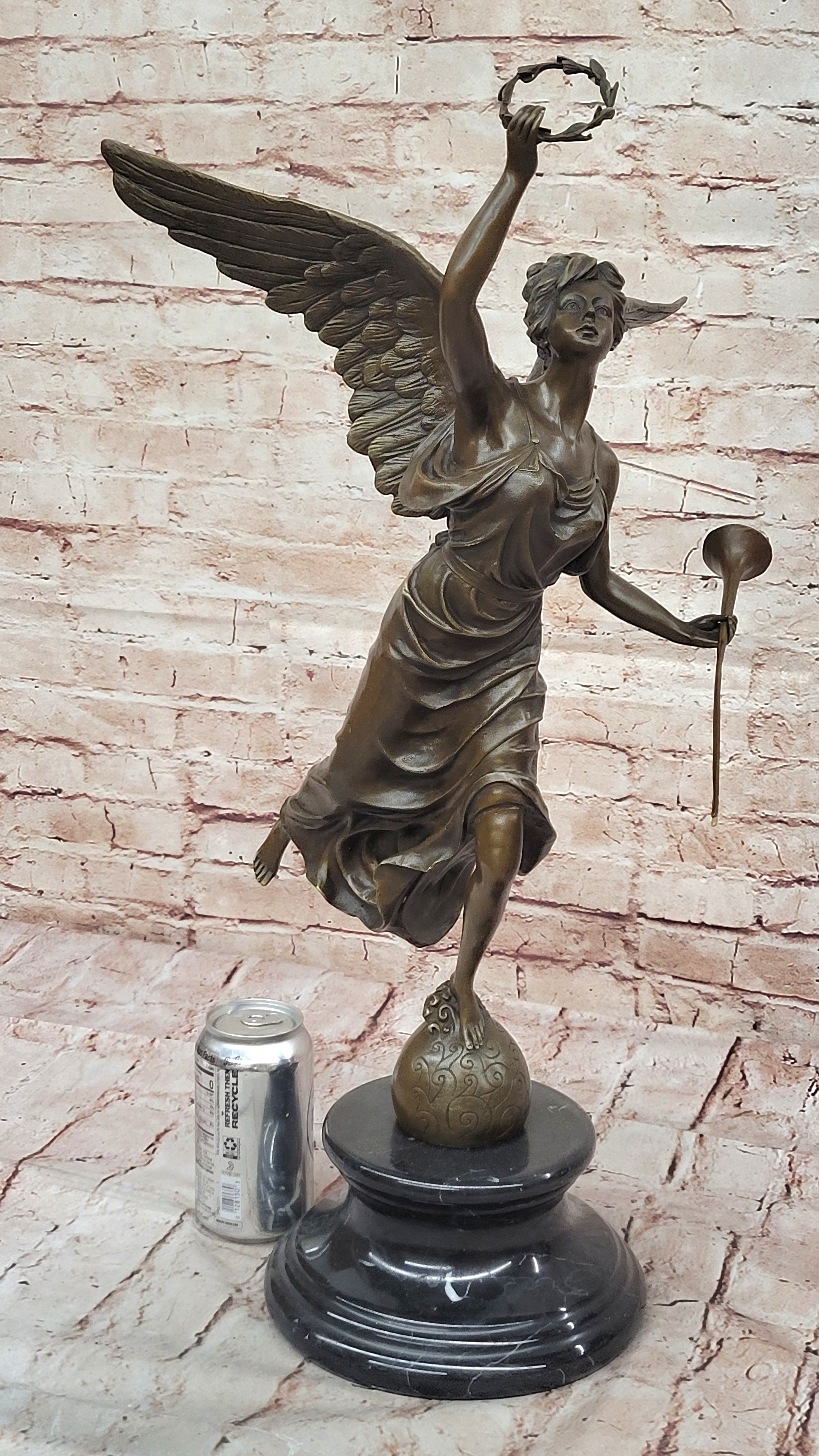 Handcrafted Christmas Angel Bronze Sculpture Hot Cast Marble Base Figurine Sale