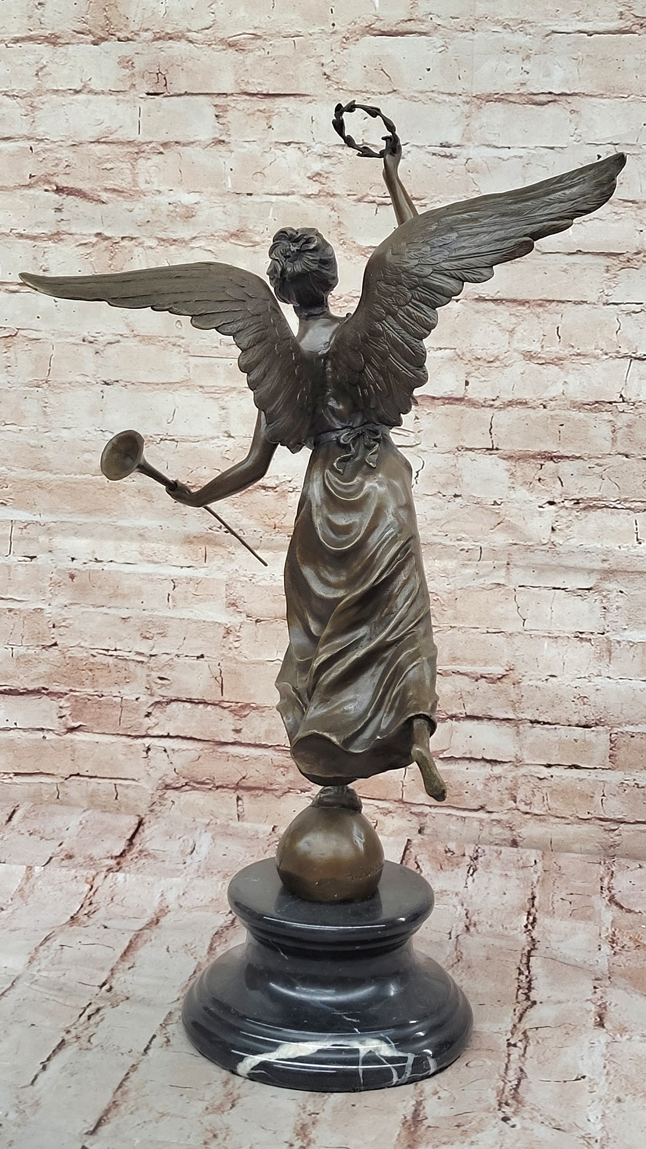 Handcrafted Christmas Angel Bronze Sculpture Hot Cast Marble Base Figurine Sale