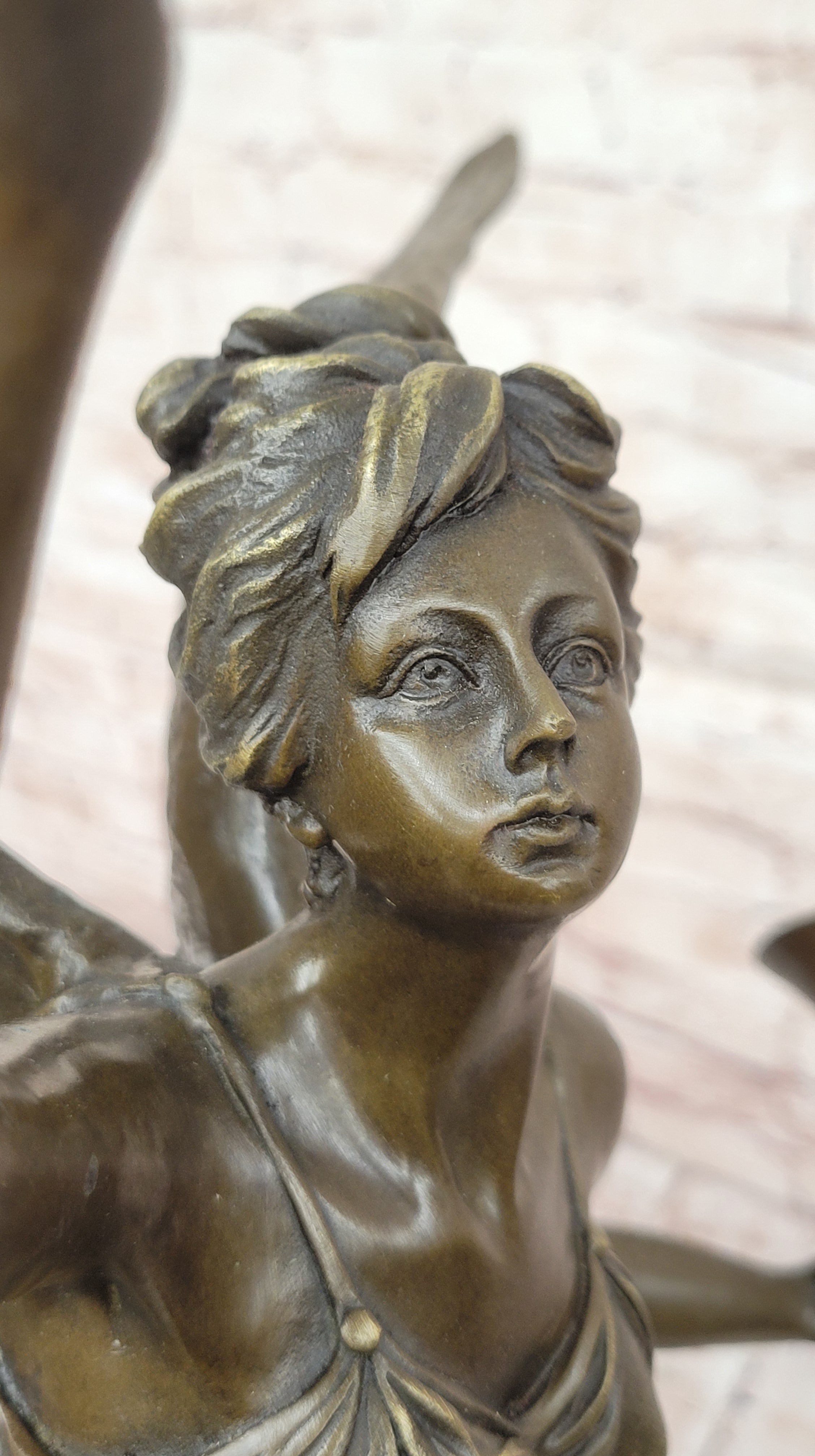 Handcrafted Christmas Angel Bronze Sculpture Hot Cast Marble Base Figurine Sale