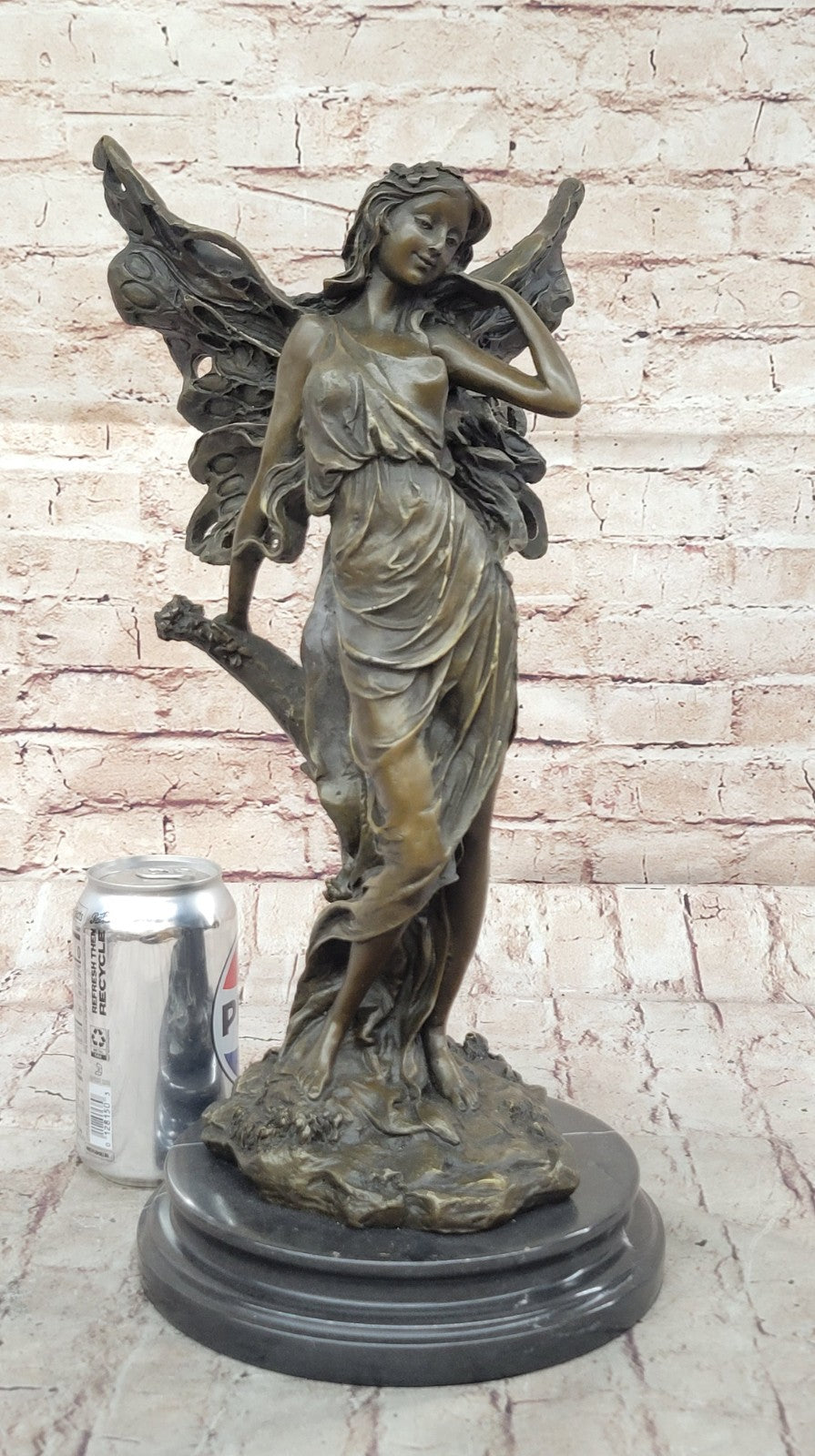 Art Deco Magical Fairy with Wings Gilt Bronze Sculpture Marble Base Statue SALE