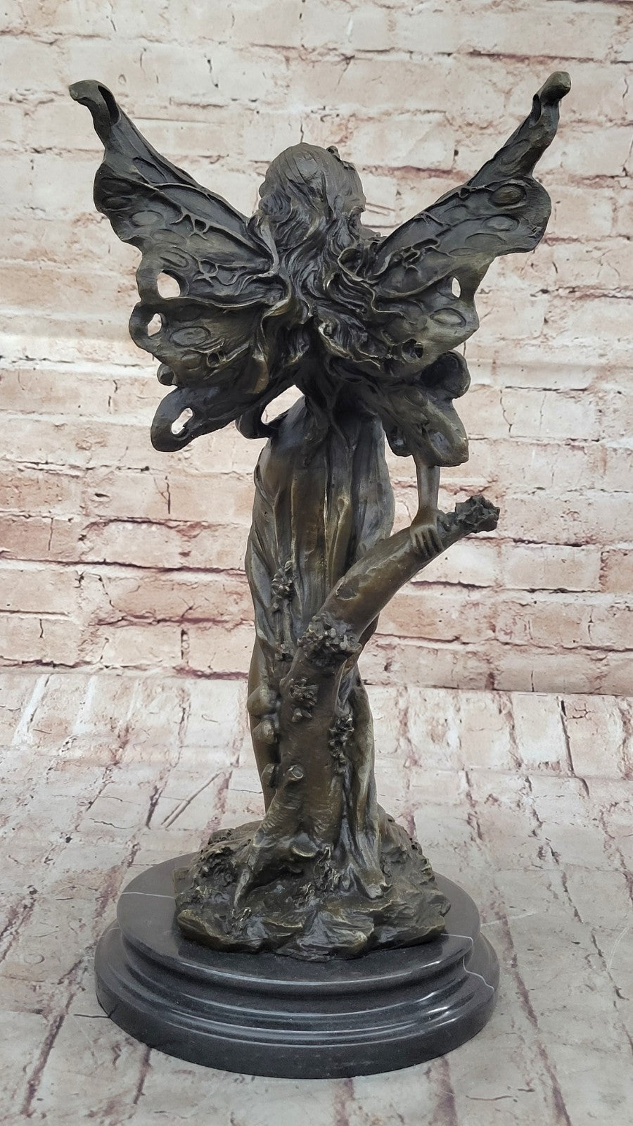 Art Deco Magical Fairy with Wings Gilt Bronze Sculpture Marble Base Statue SALE