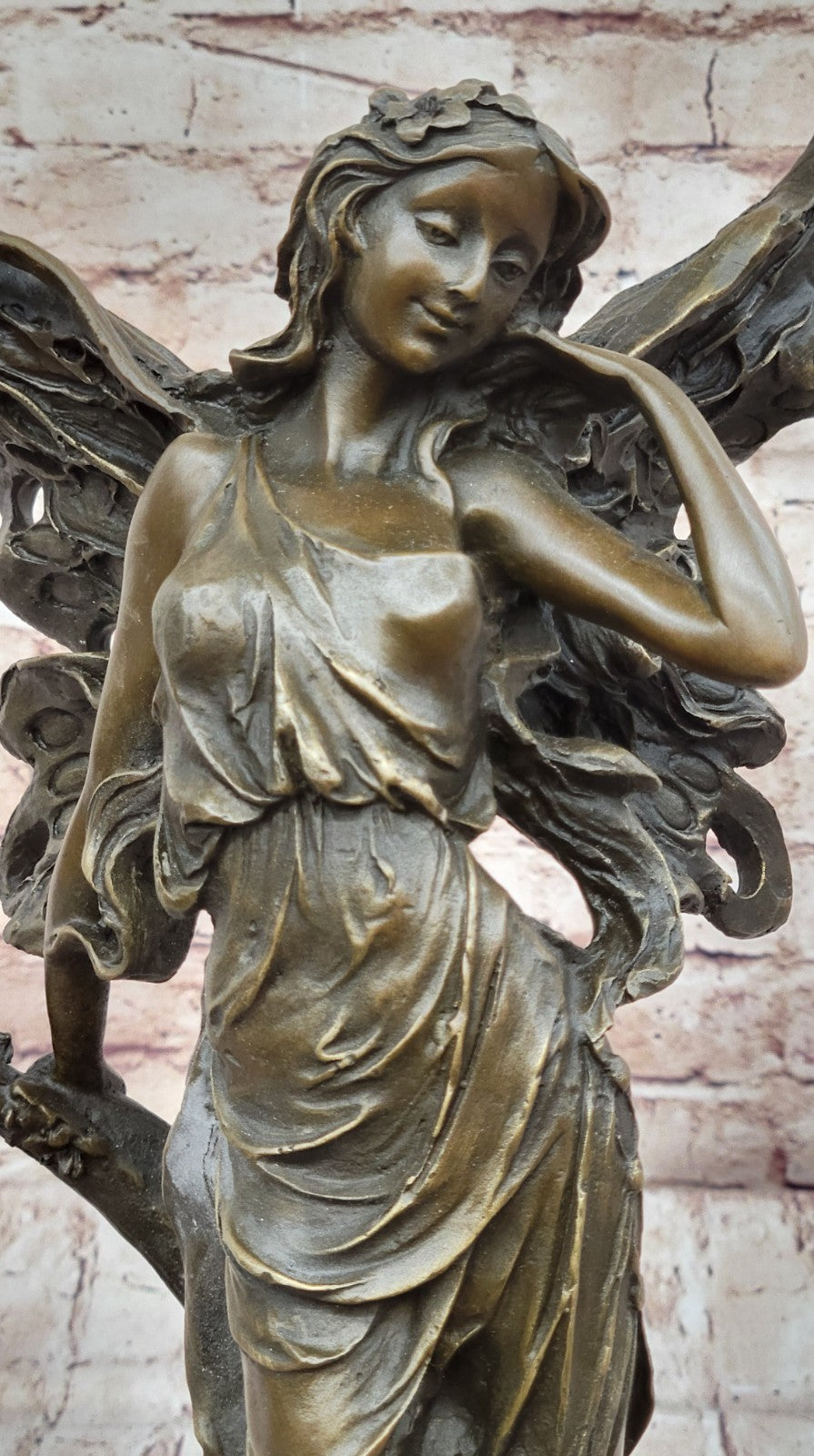 Art Deco Magical Fairy with Wings Gilt Bronze Sculpture Marble Base Statue SALE