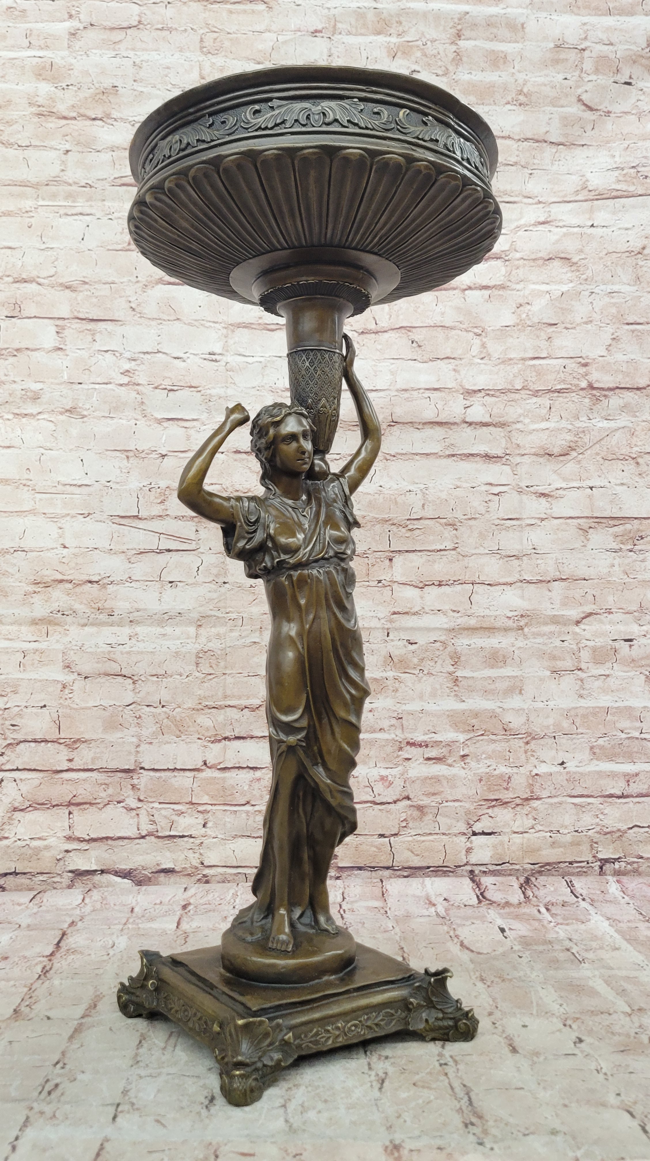 Signed Milo Bronze Woman Statue Classical Style Pedestal Sculpture Home Decor