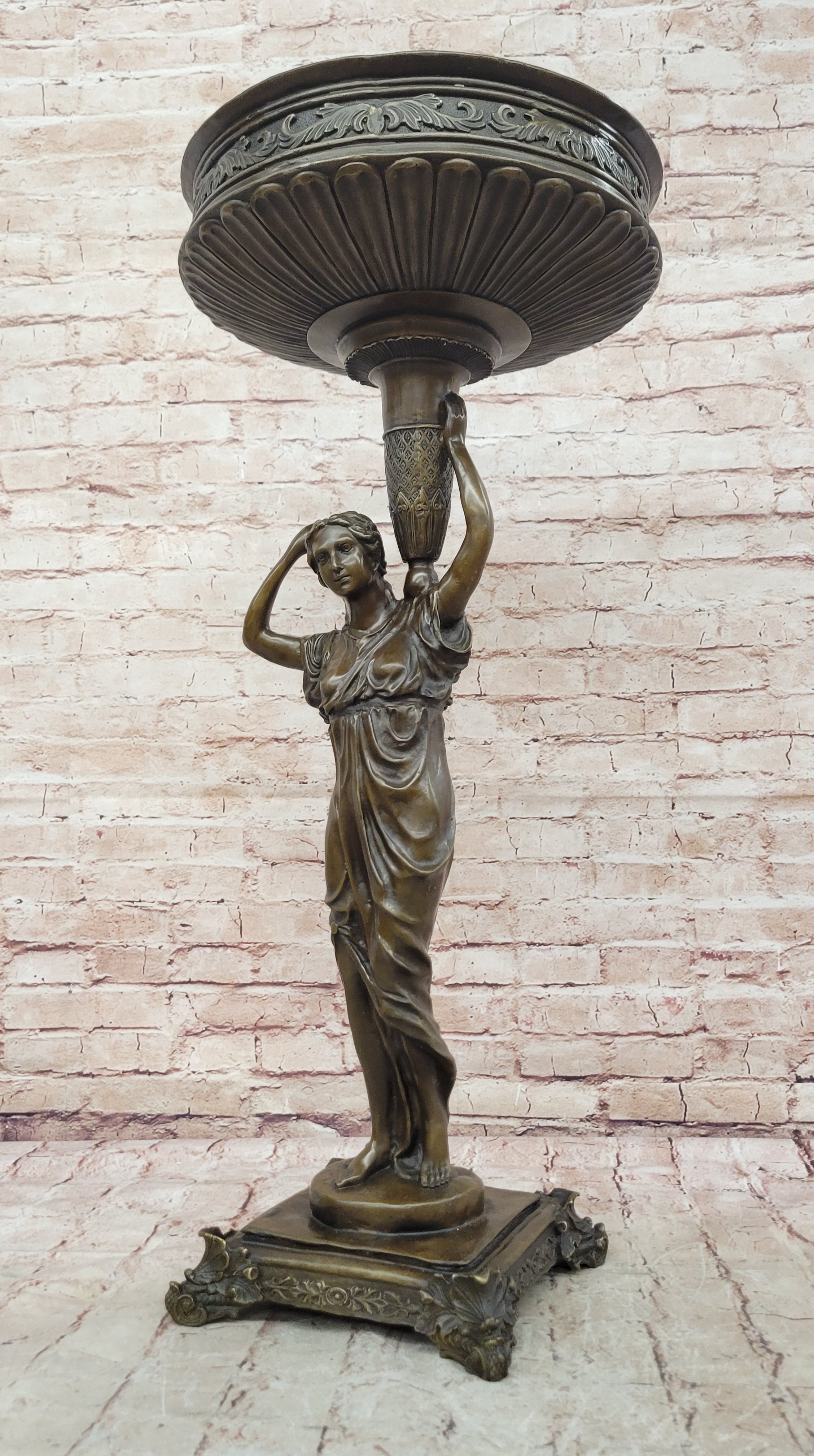 Signed Milo Bronze Woman Statue Classical Style Pedestal Sculpture Home Decor