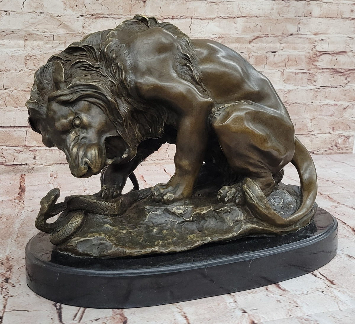 Handcrafted Extra Large Lion and Serpent Museum Quality Bronze Artwork Sculpture