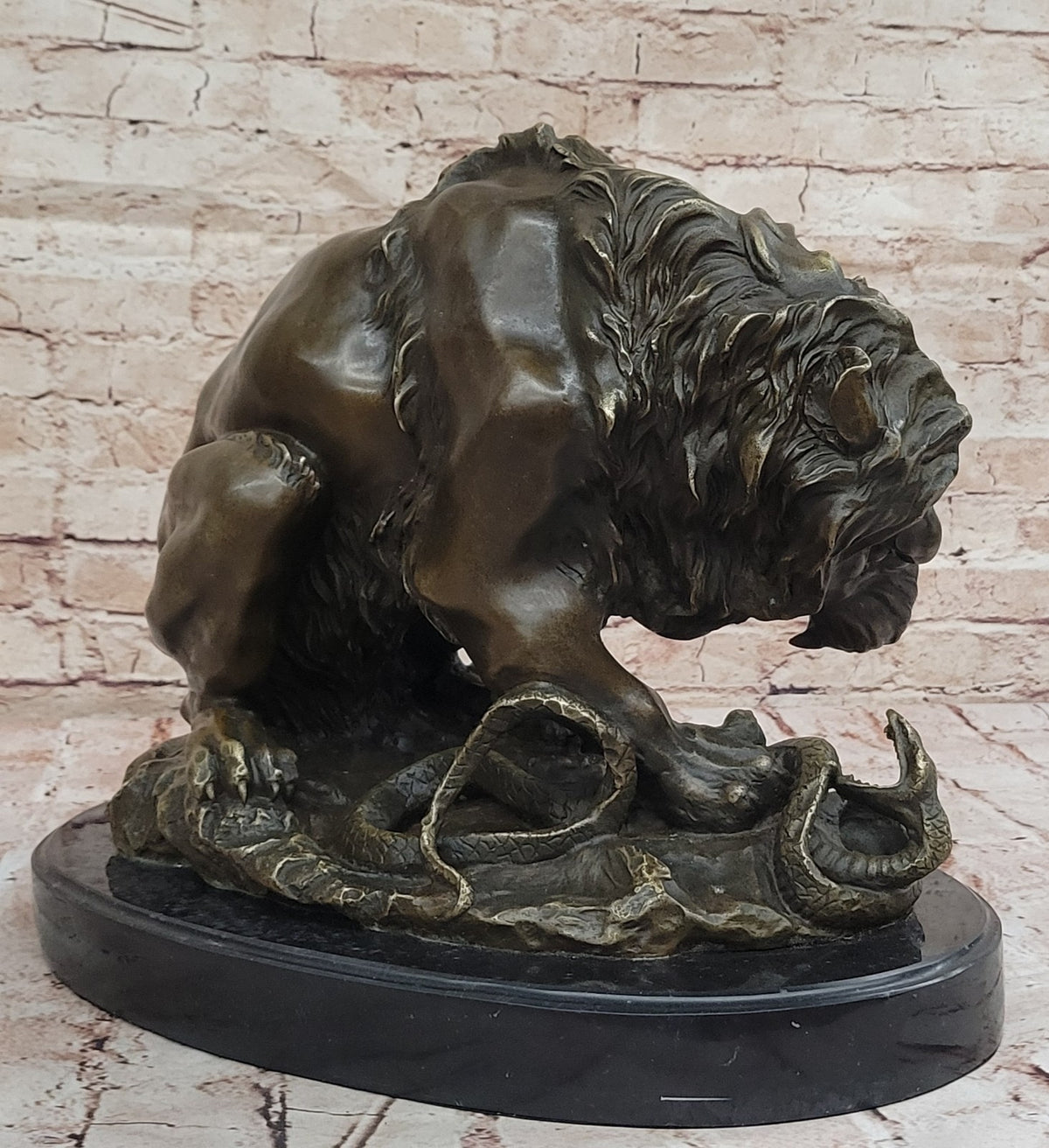 Handcrafted Extra Large Lion and Serpent Museum Quality Bronze Artwork Sculpture