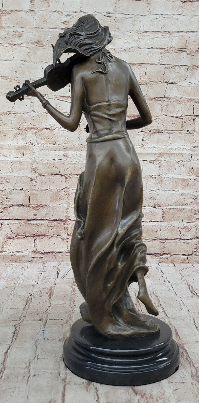 Brown Color Patina Bronze Sculpture Violin Player Viola Musician Figurine Decor